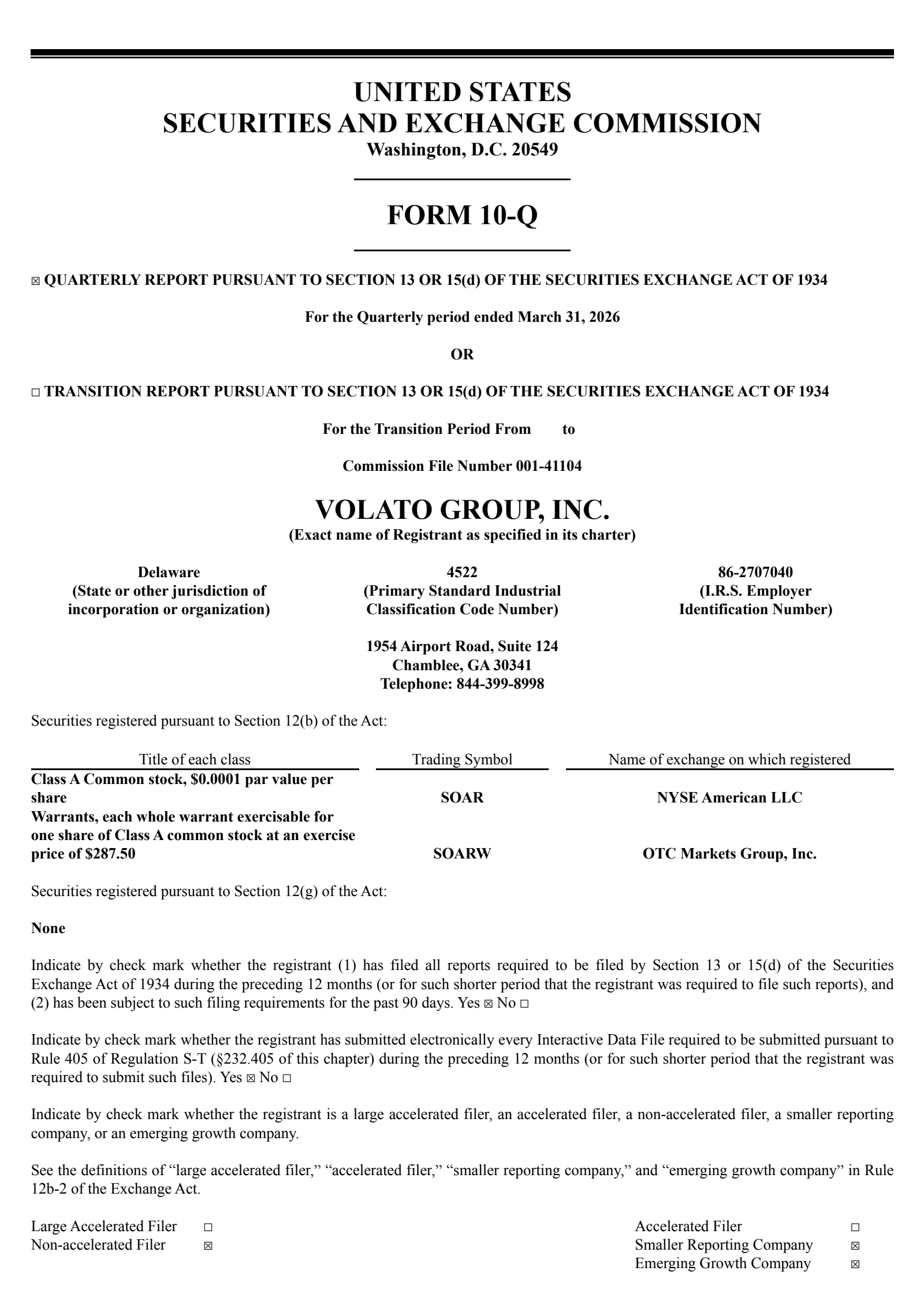Volato Group's Q1 2026 Quarterly report