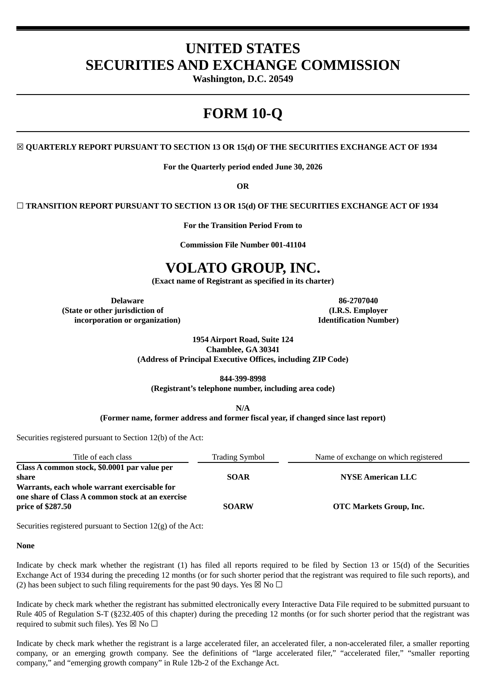 Volato Group's Q2 2026 Quarterly report