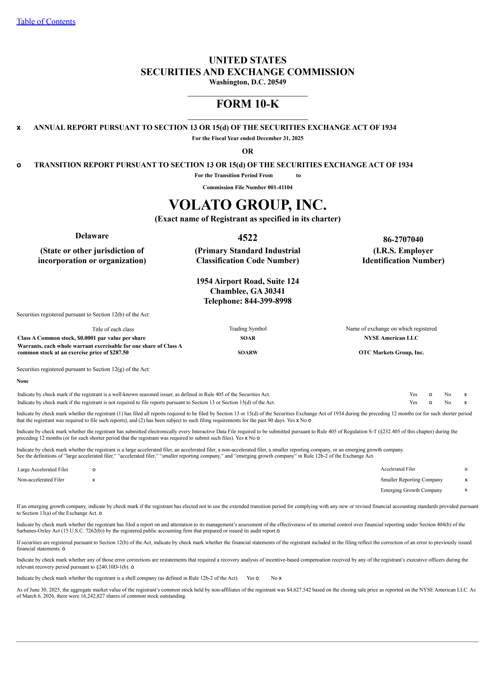 Volato Group's Q4 2025 Annual report