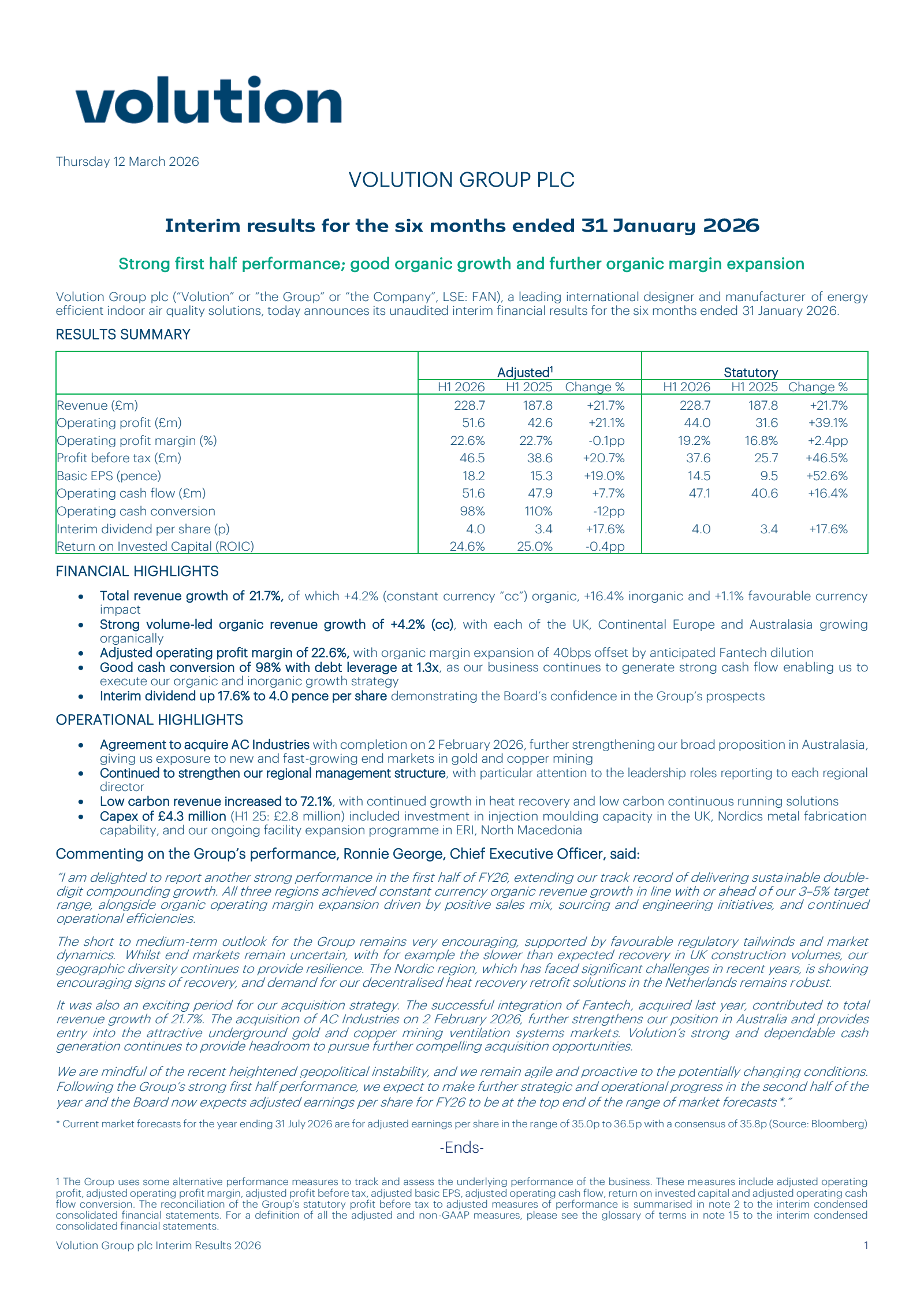 Volution Group's H1 2026 Interim report