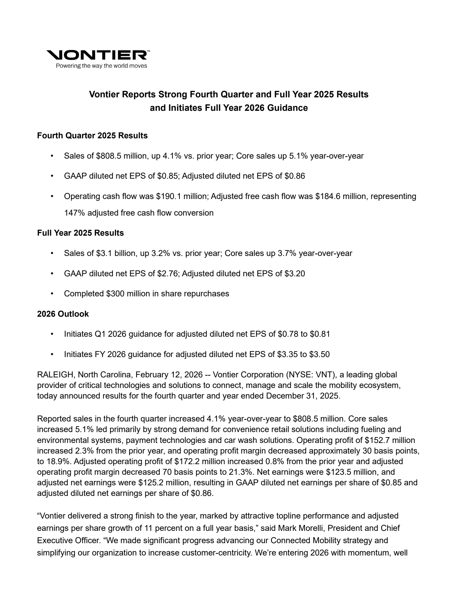 Vontier's Q4 2025 Press Release
