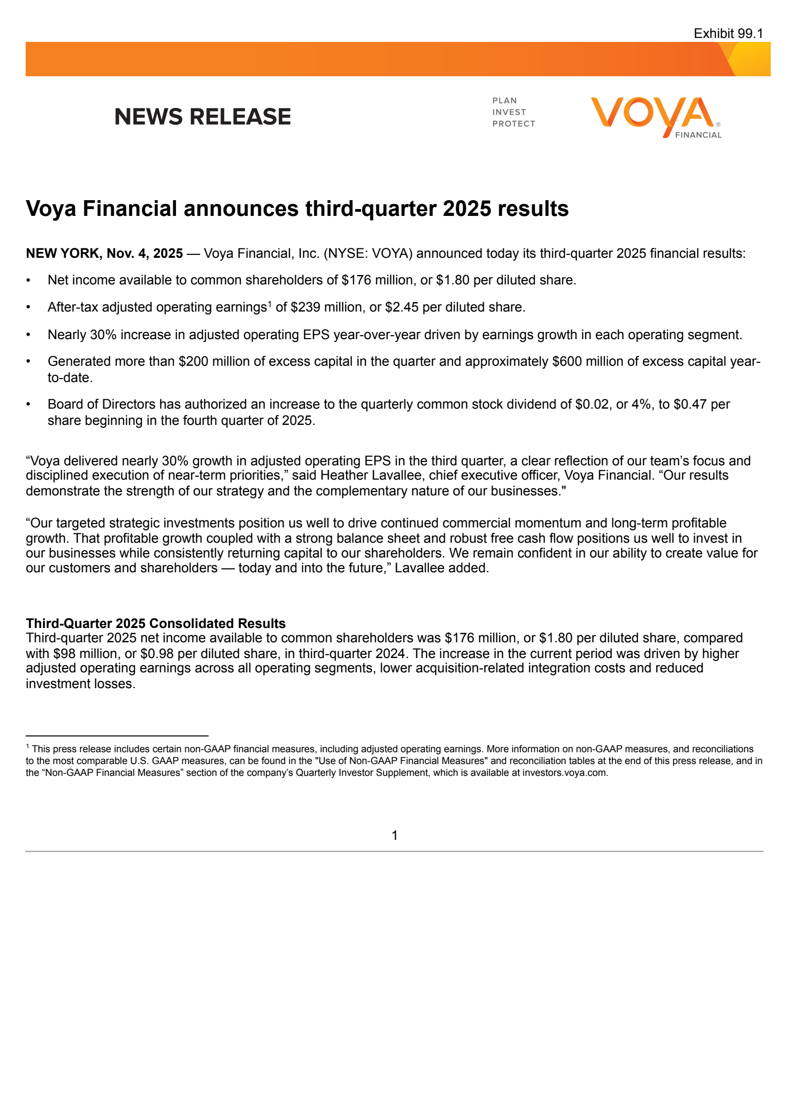 Voya Financial's Q3 2025 Earnings Release
