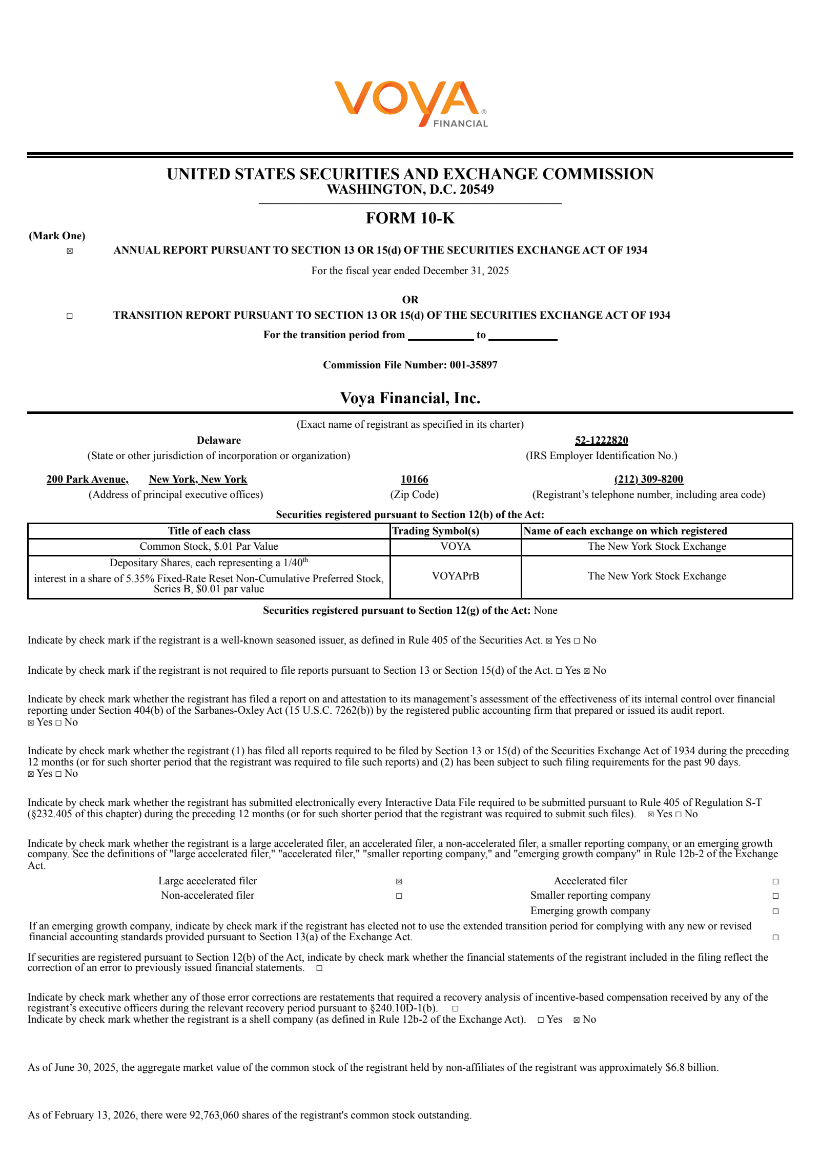 Voya Financial's Q4 2025 Annual report