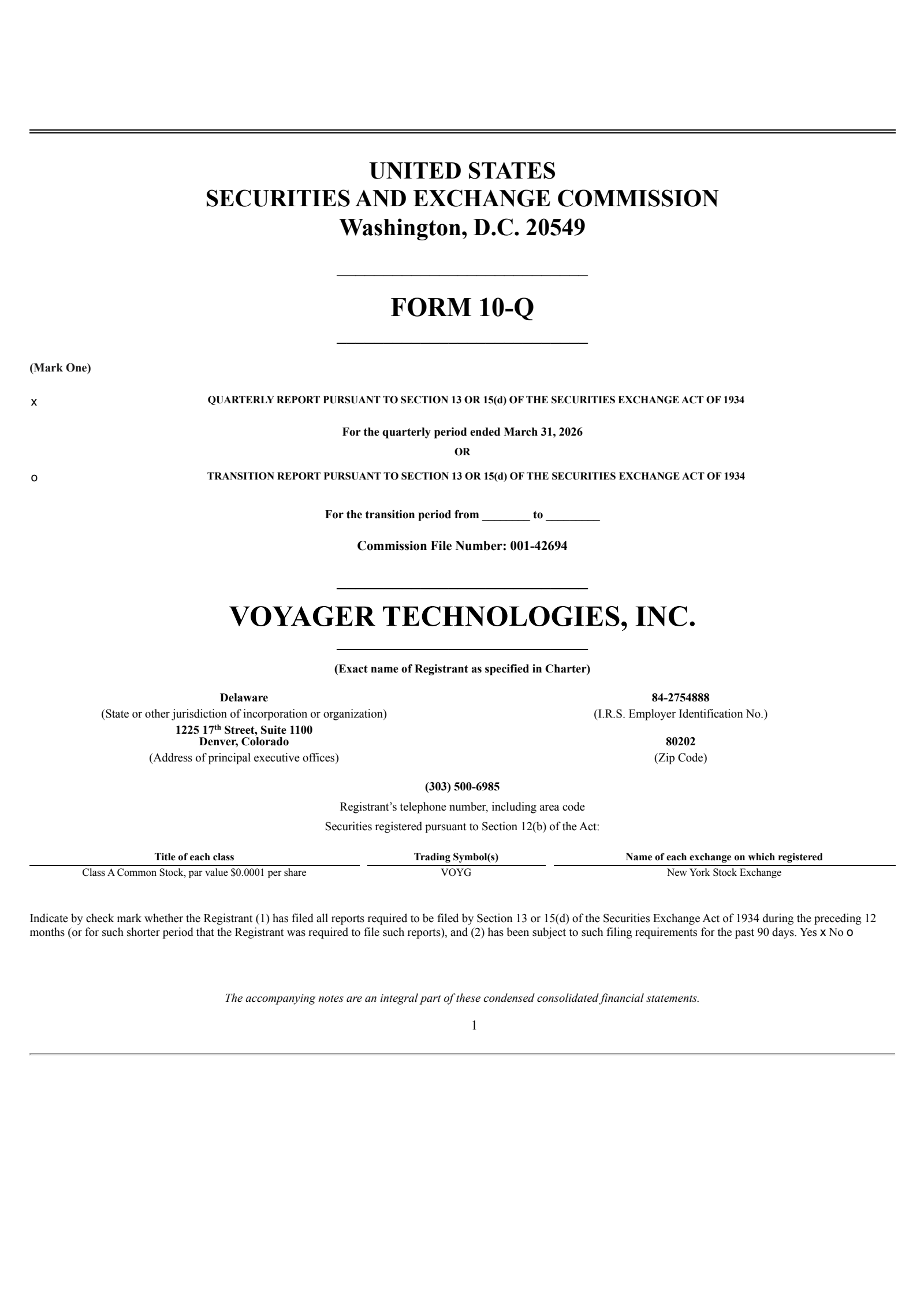 Voyager Technologies' Q1 2026 Quarterly report