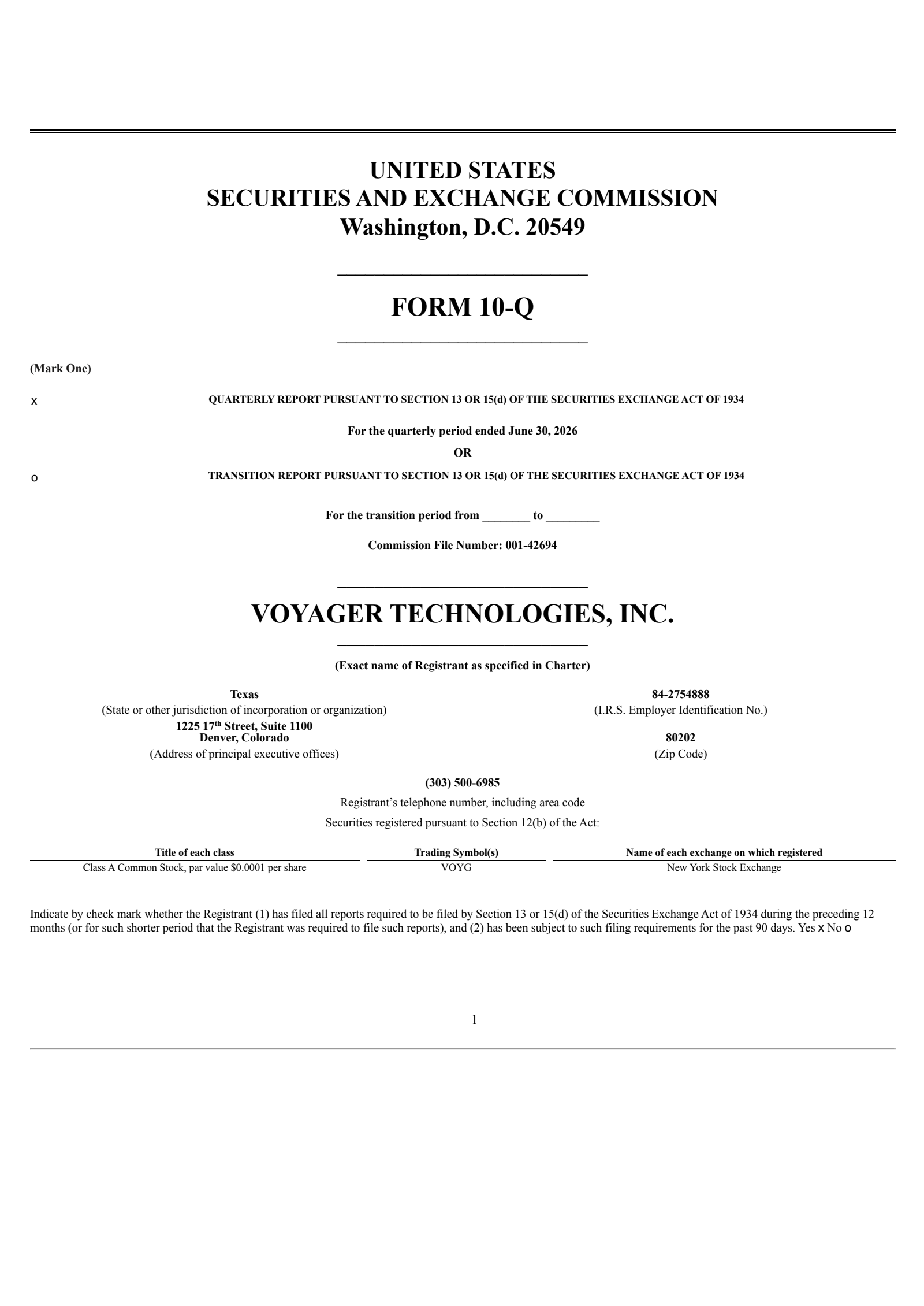 Voyager Technologies' Q2 2026 Quarterly report