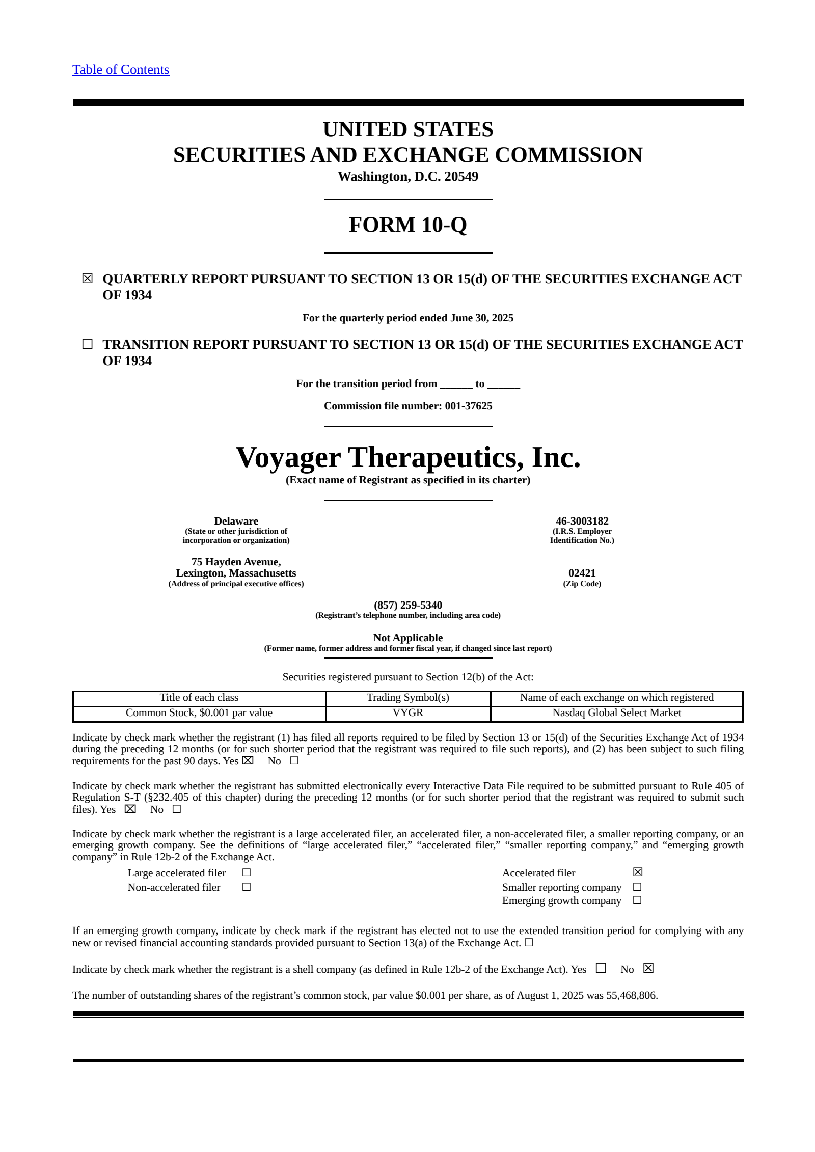Voyager Therapeutics' Q2 2025 Quarterly report