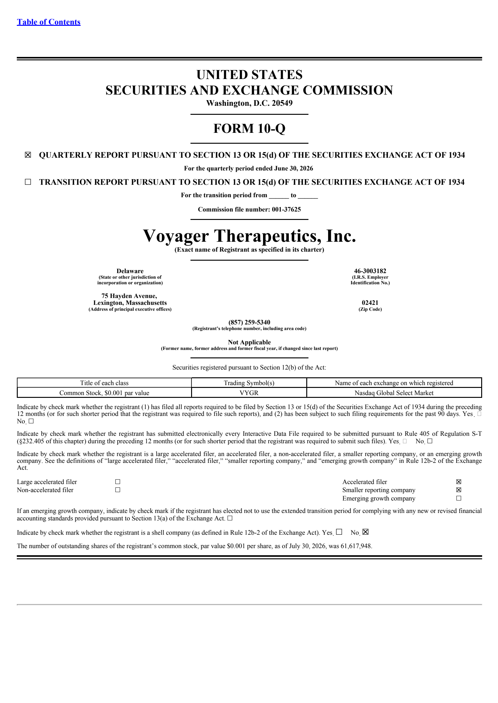 Voyager Therapeutics' Q2 2026 Quarterly report