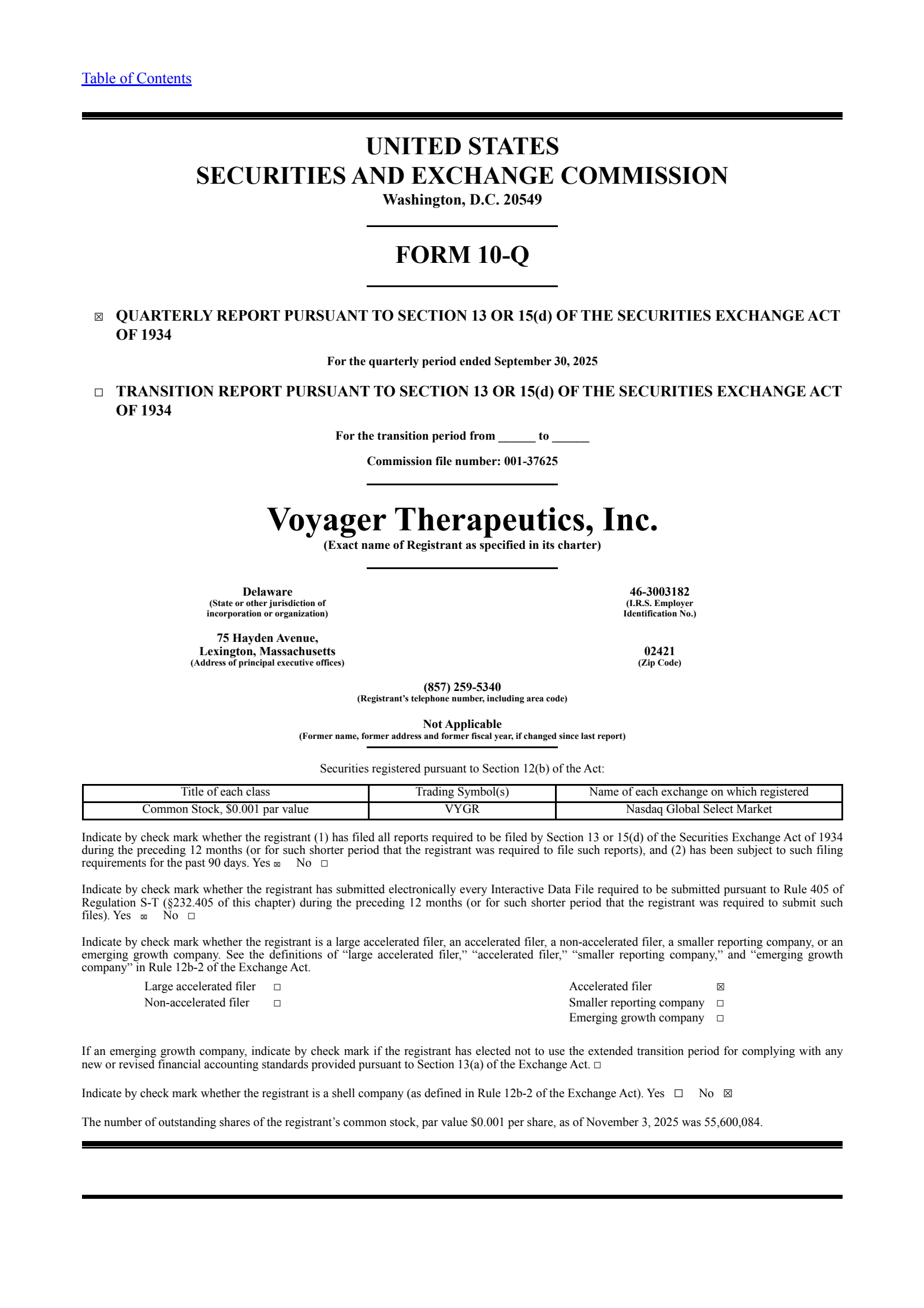 Voyager Therapeutics' Q3 2025 Quarterly Report