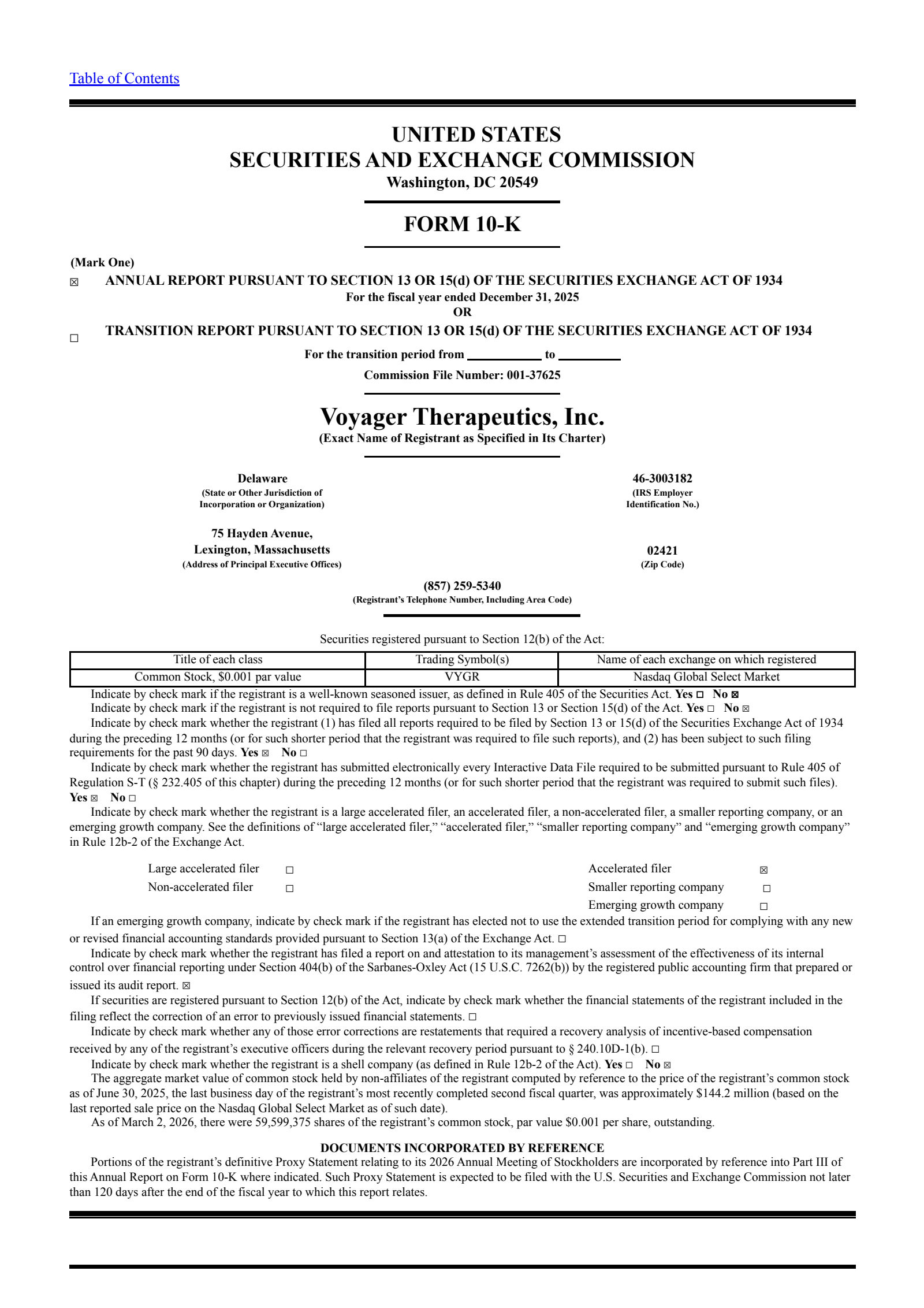 Voyager Therapeutics' Q4 2025 Annual report