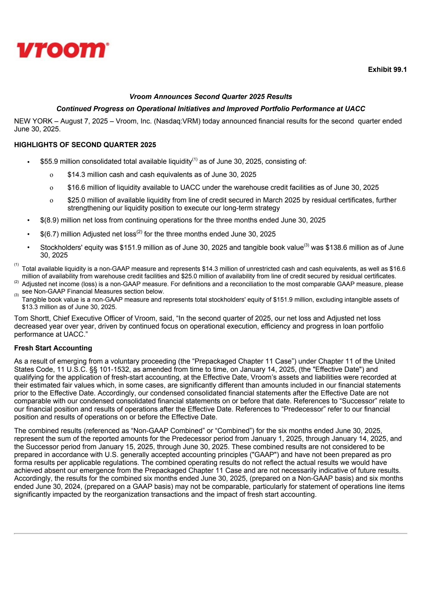 Vroom's Q2 2025 Press Release
