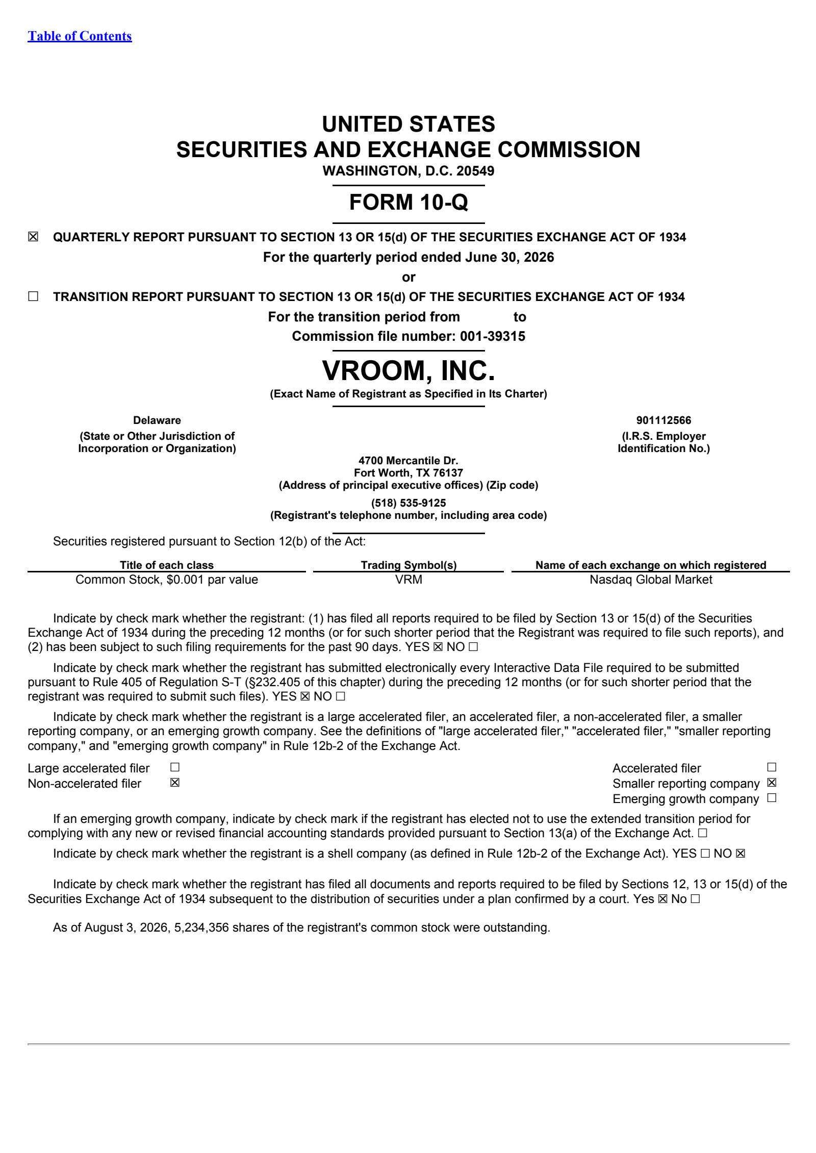 Vroom's Q2 2026 Quarterly report