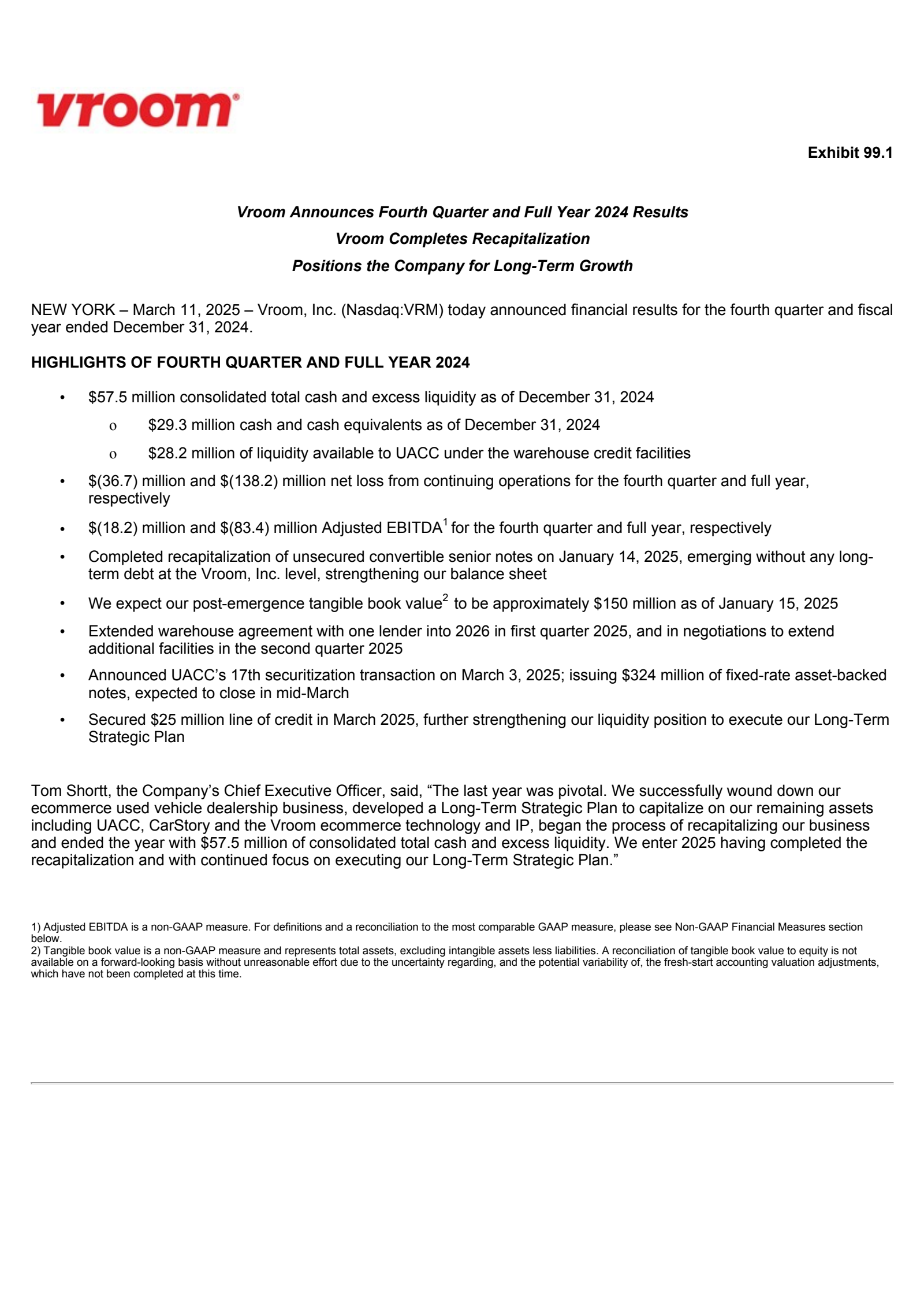 Vroom's Q4 2024 Press Release