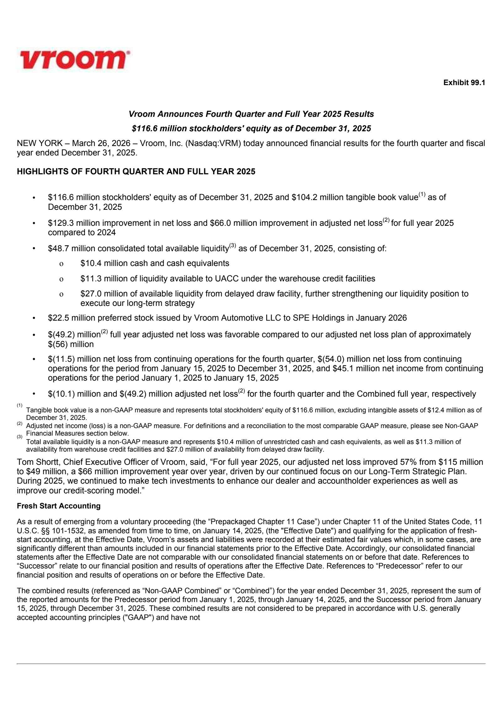 Vroom's Q4 2025 Press Release