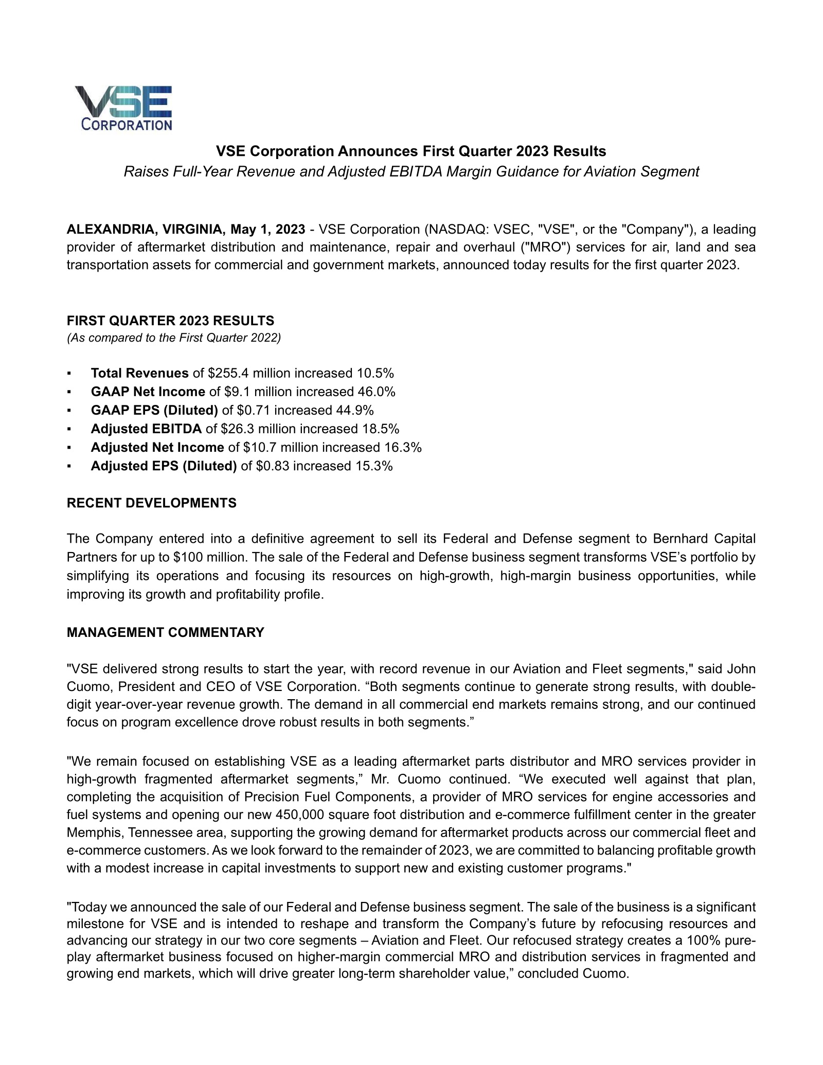 VSE's Q1 2023 Press Release
