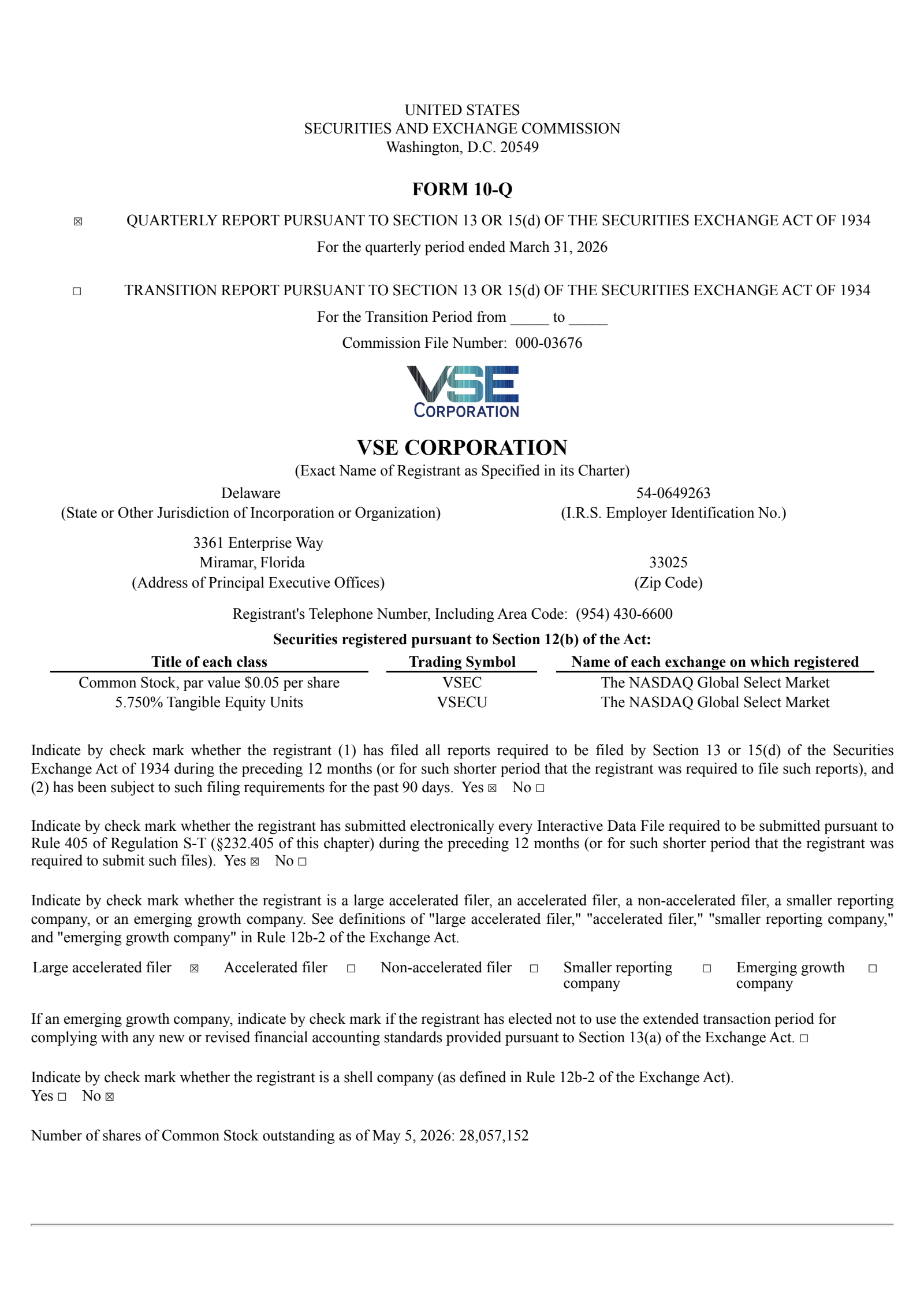 VSE's Q1 2026 Quarterly report