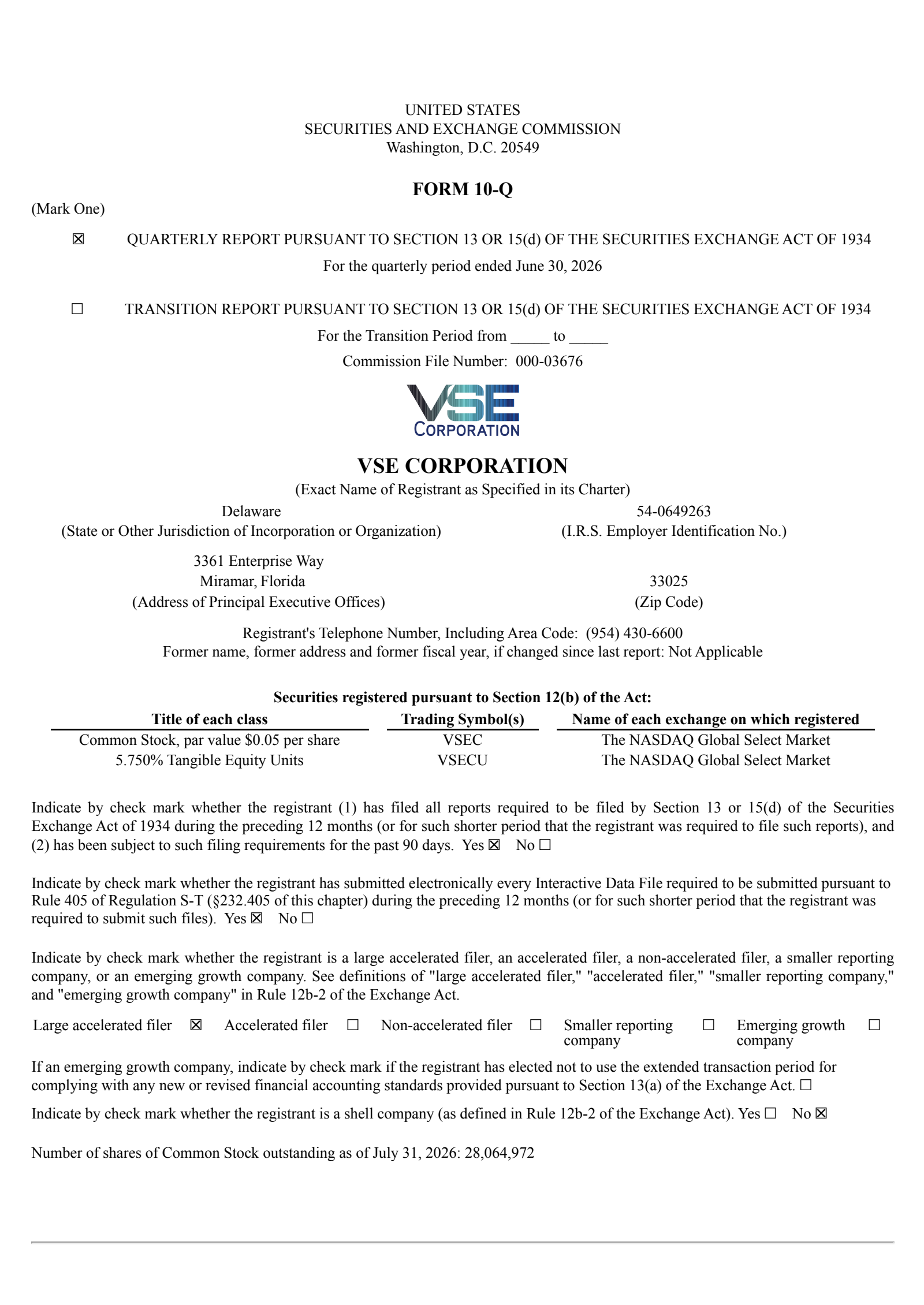 VSE's Q2 2026 Quarterly report