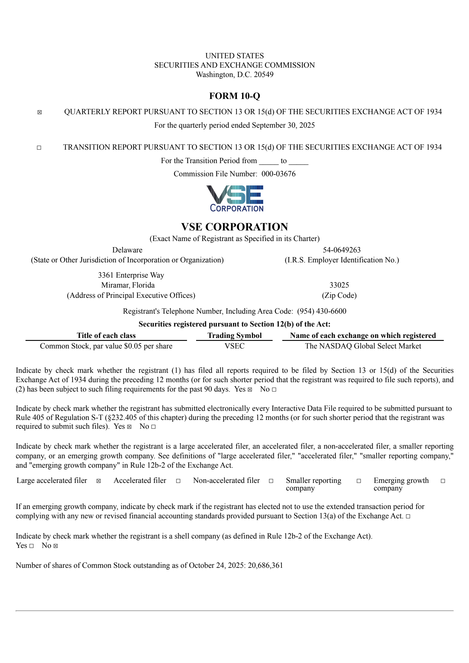 VSE's Q3 2025 Quarterly Report