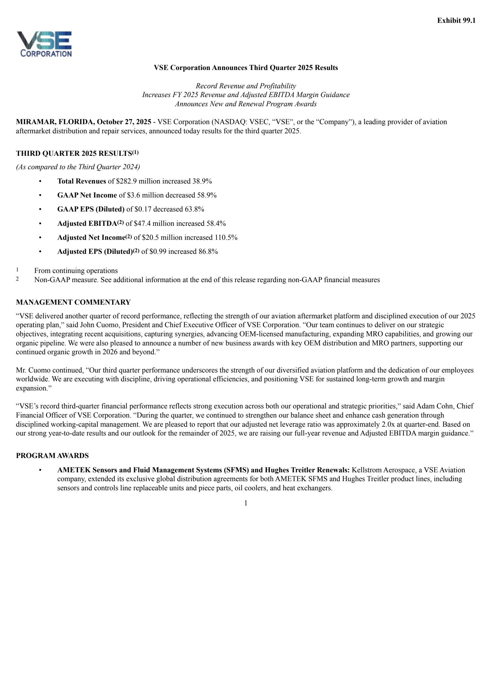VSE's Q3 2025 Earnings Release