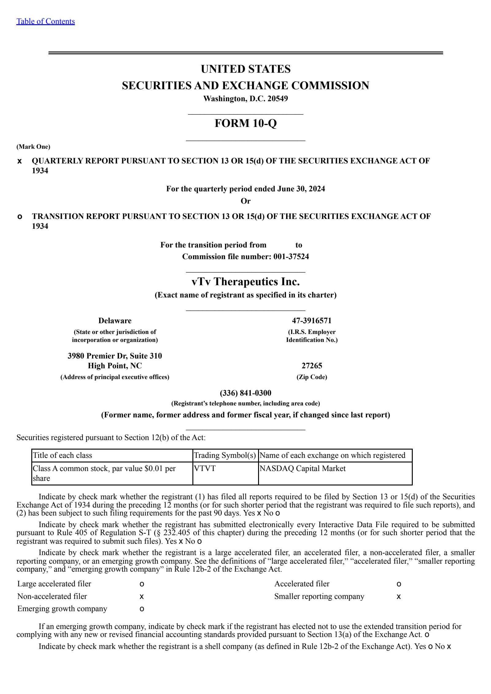 vTv Therapeutics' Q2 2024 Quarterly report