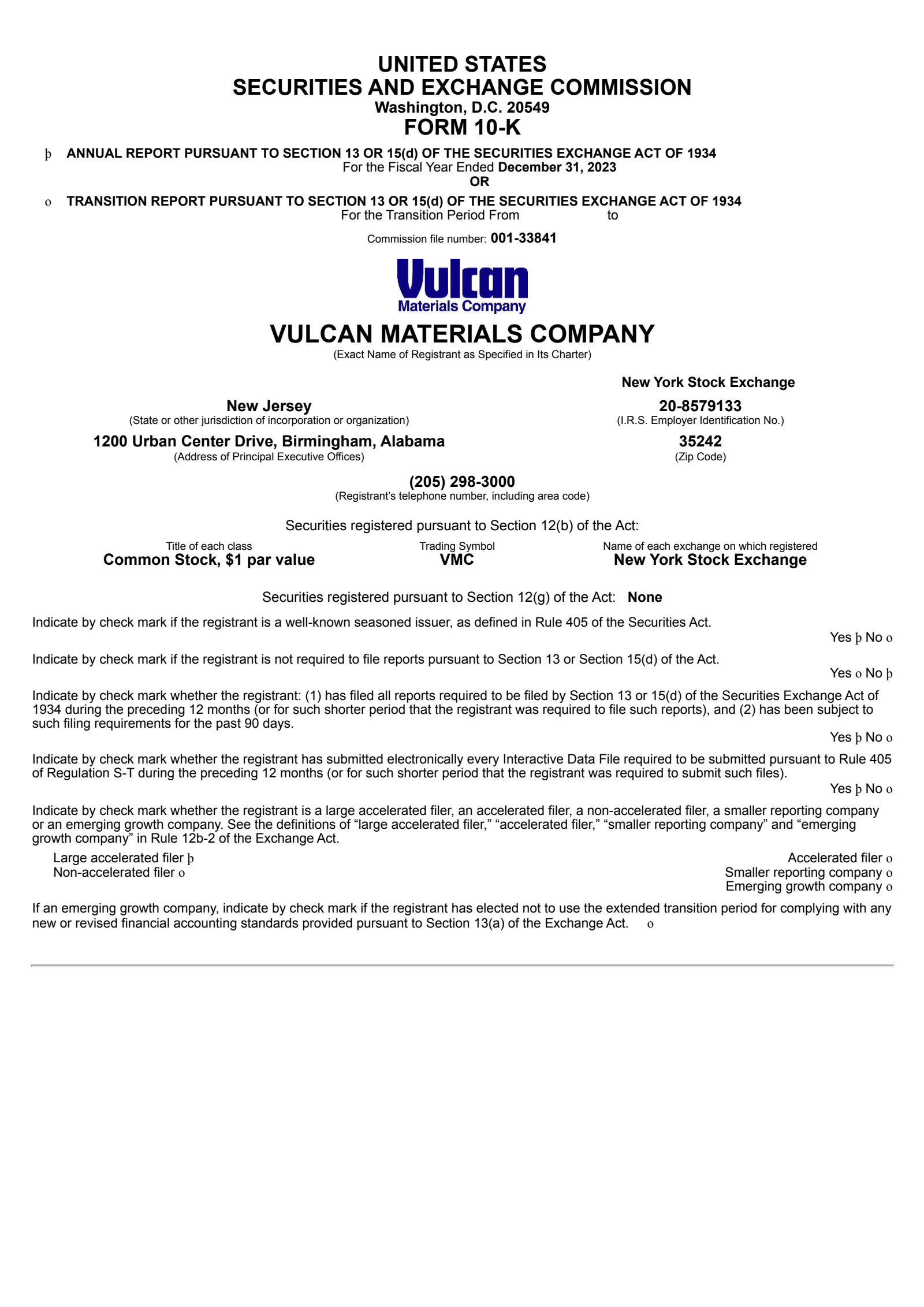 Vulcan Materials' Q4 2023 Annual report