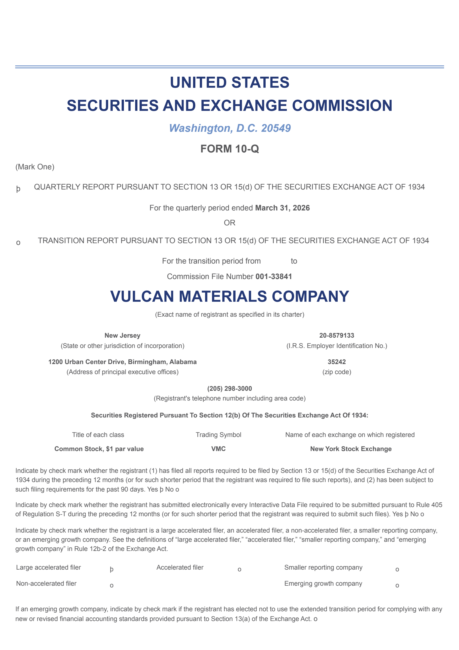 Vulcan Materials' Q1 2026 Quarterly report
