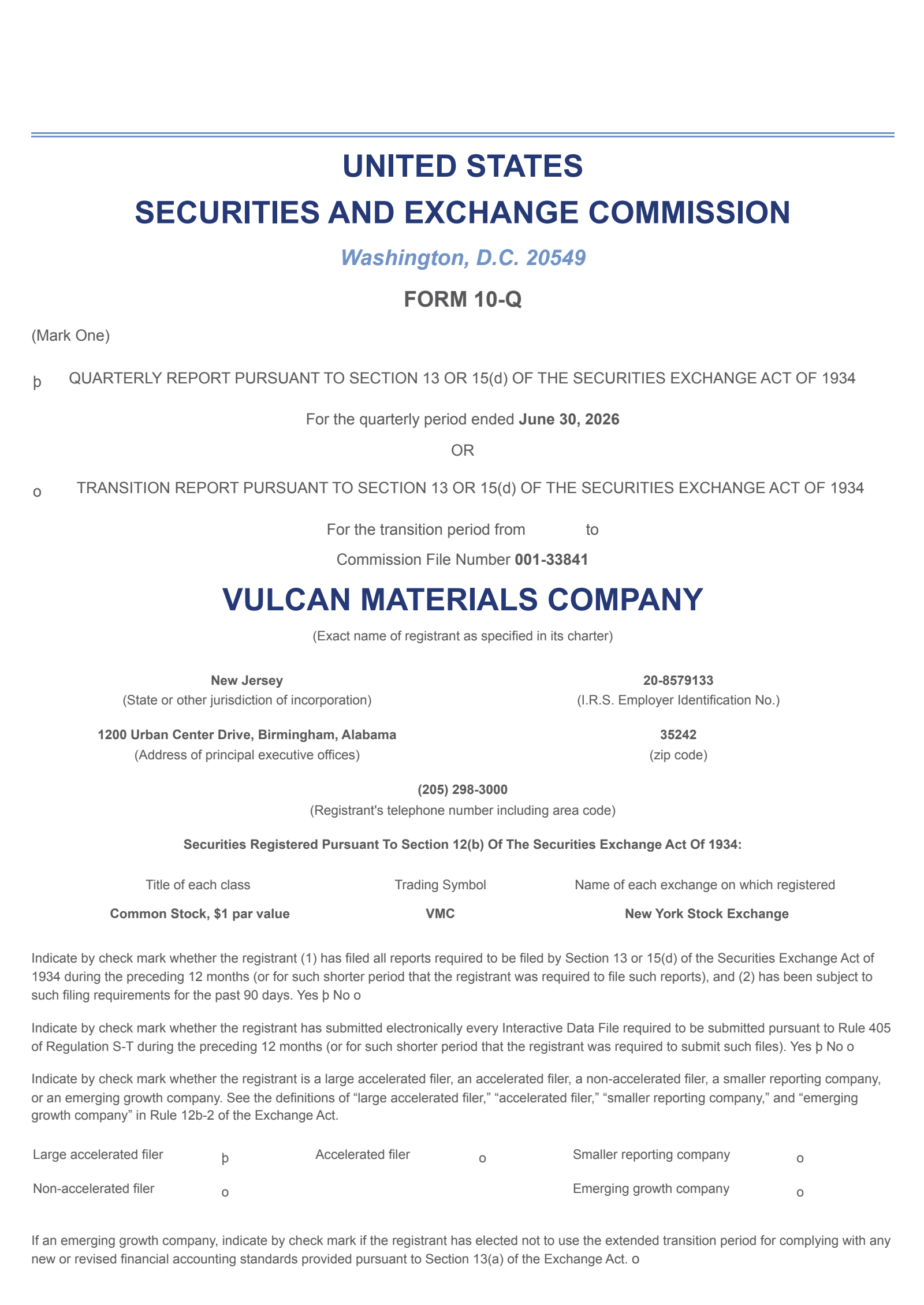 Vulcan Materials' Q2 2026 Quarterly report