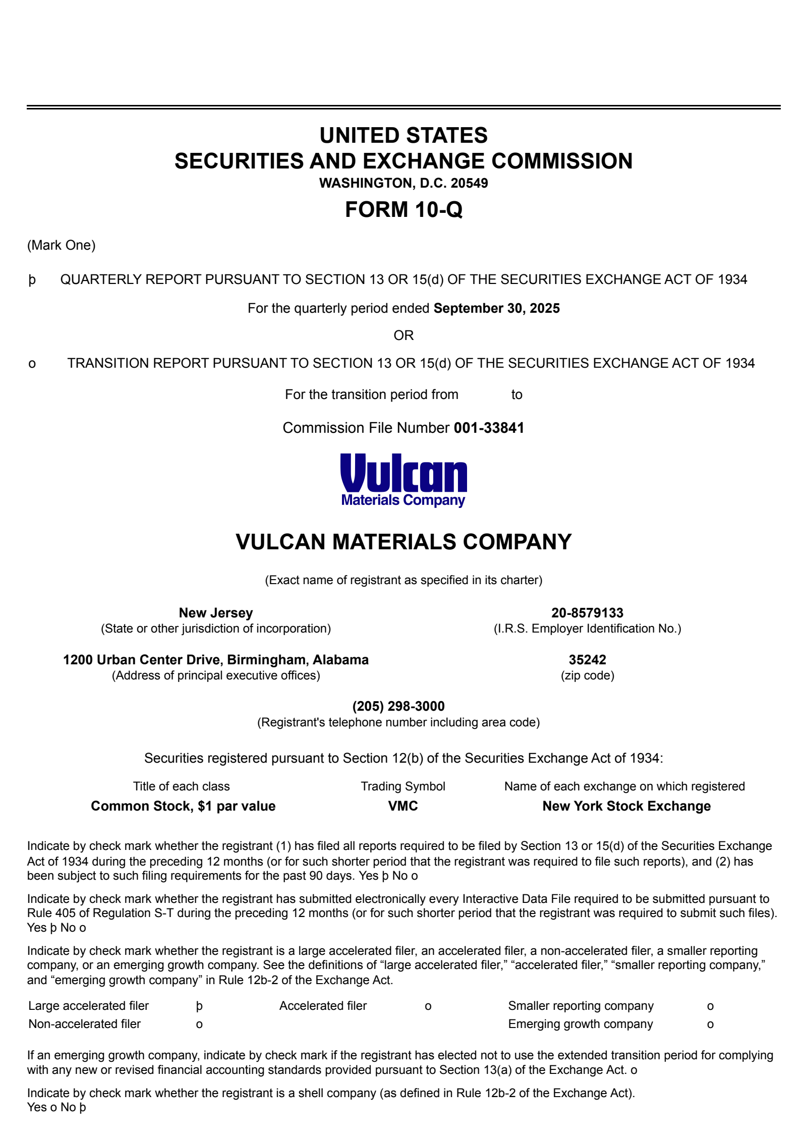 Vulcan Materials' Q3 2025 Quarterly Report