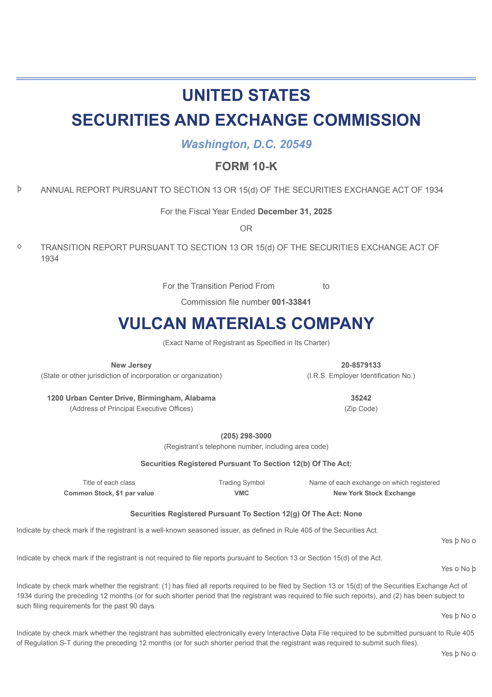 Vulcan Materials' Q4 2025 Annual report
