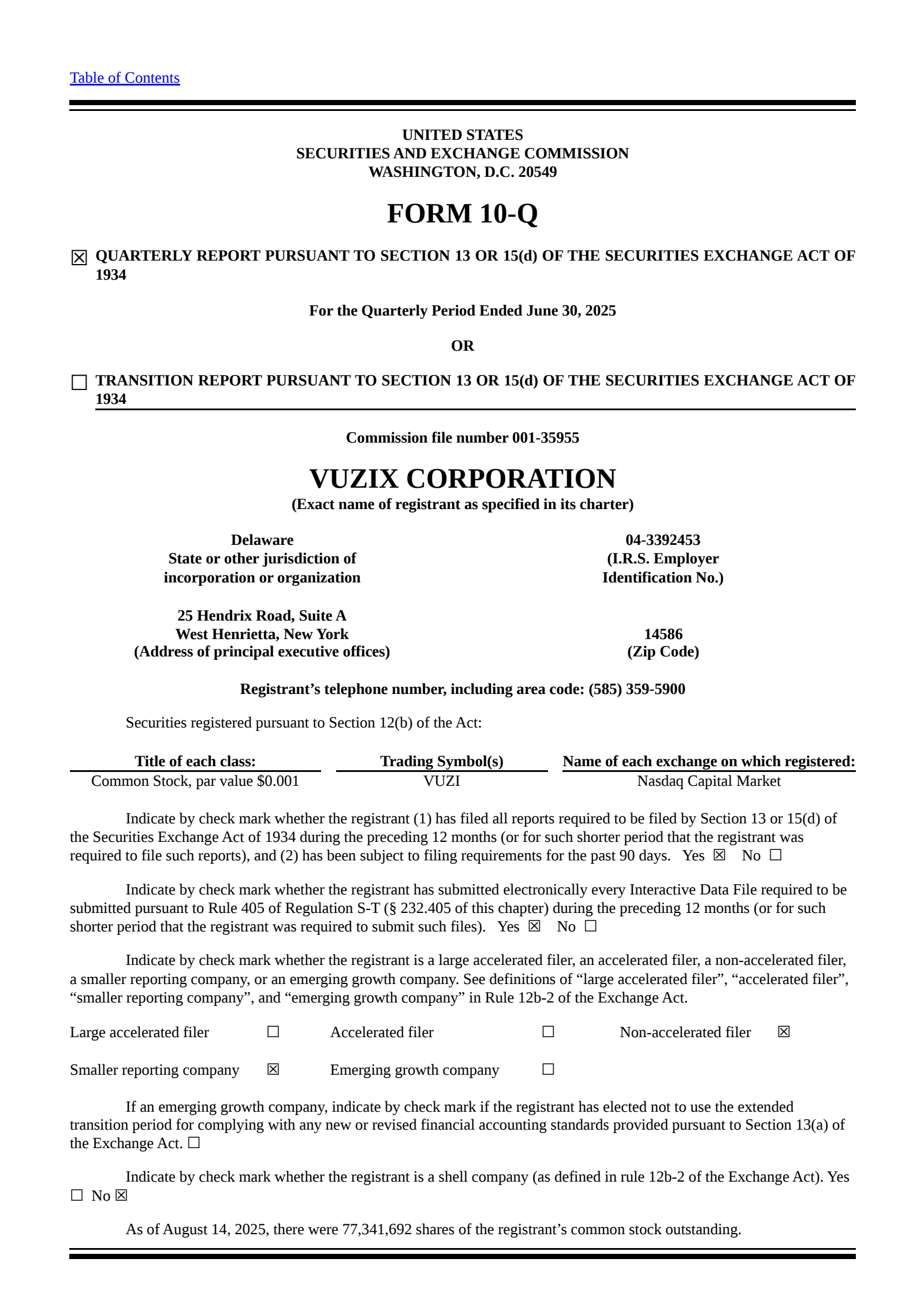 Vuzix's Q2 2025 Quarterly report