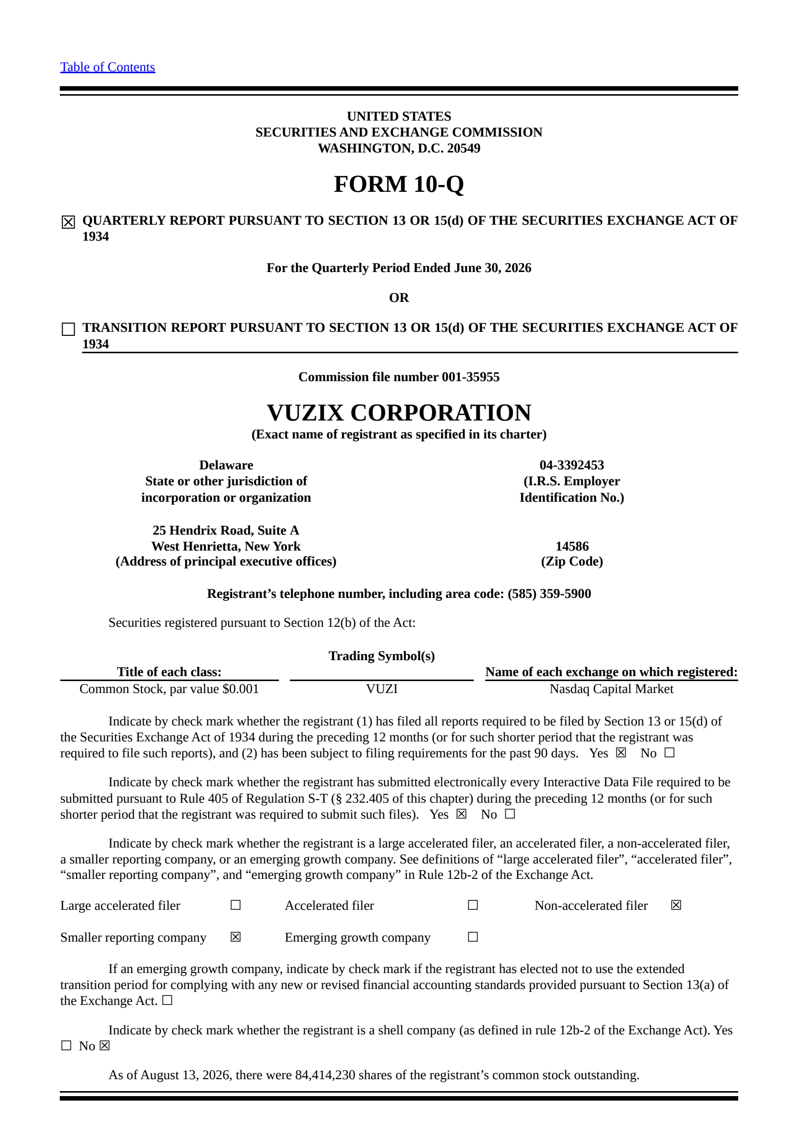 Vuzix's Q2 2026 Quarterly report