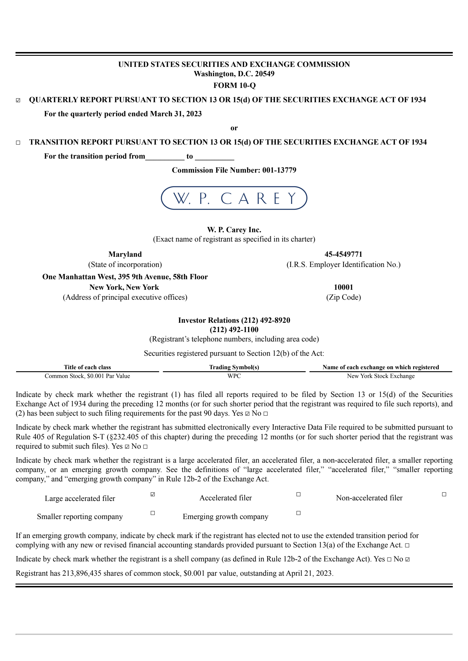 W.P. Carey's Q1 2023 Quarterly report