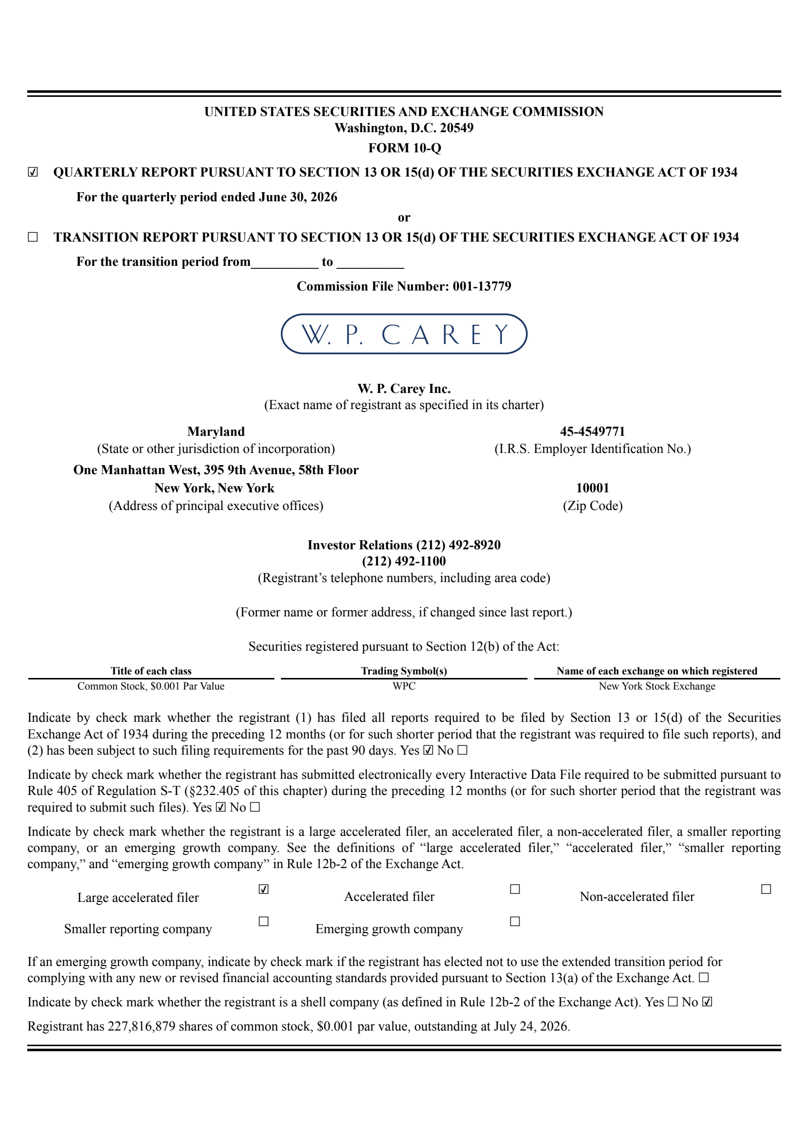 W.P. Carey's Q2 2026 Quarterly report