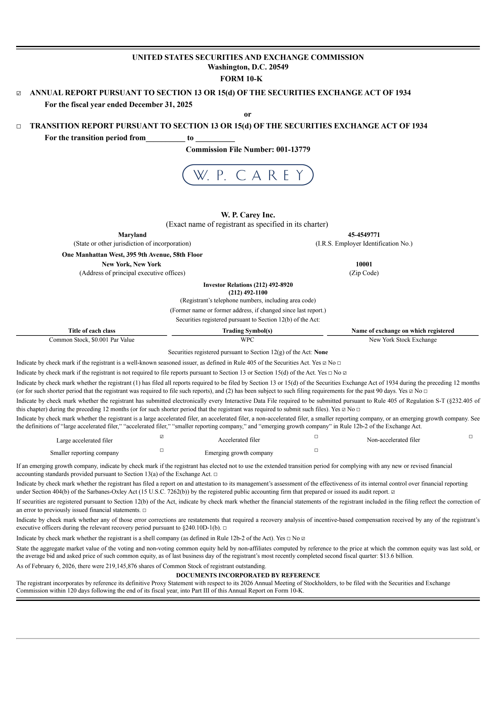 W.P. Carey's Q4 2025 Annual report