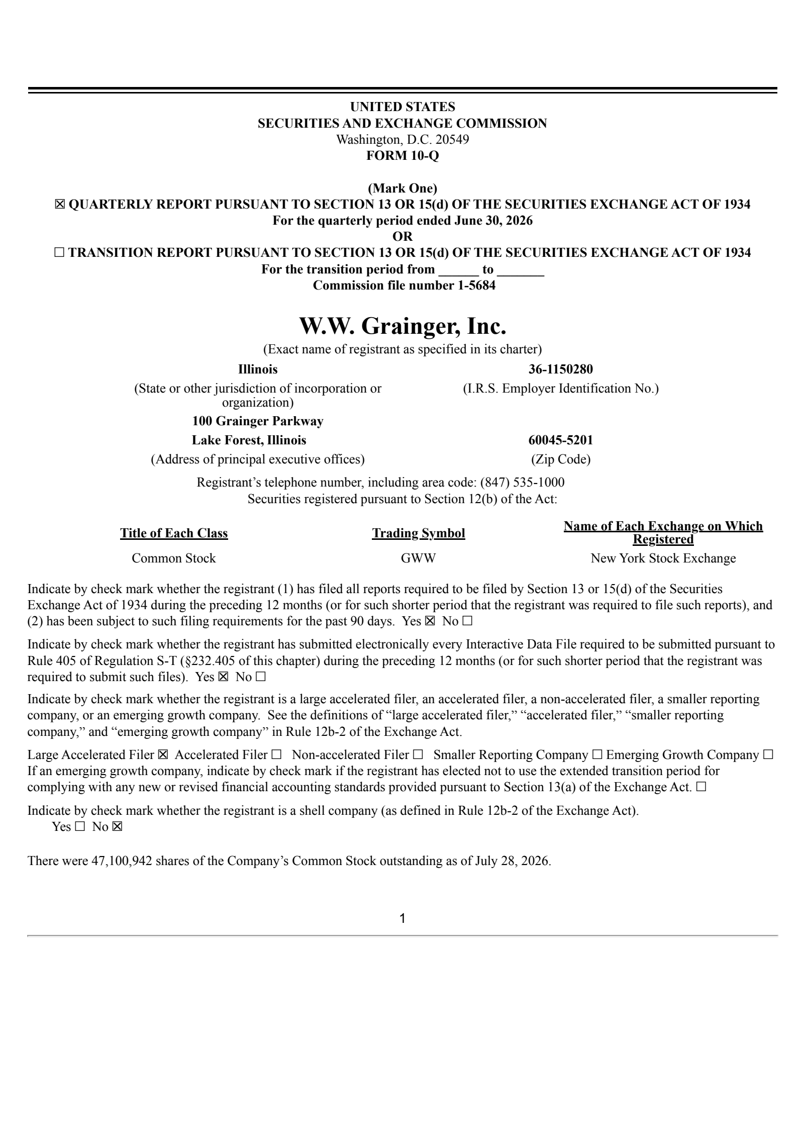 W.W. Grainger's Q2 2026 Quarterly report