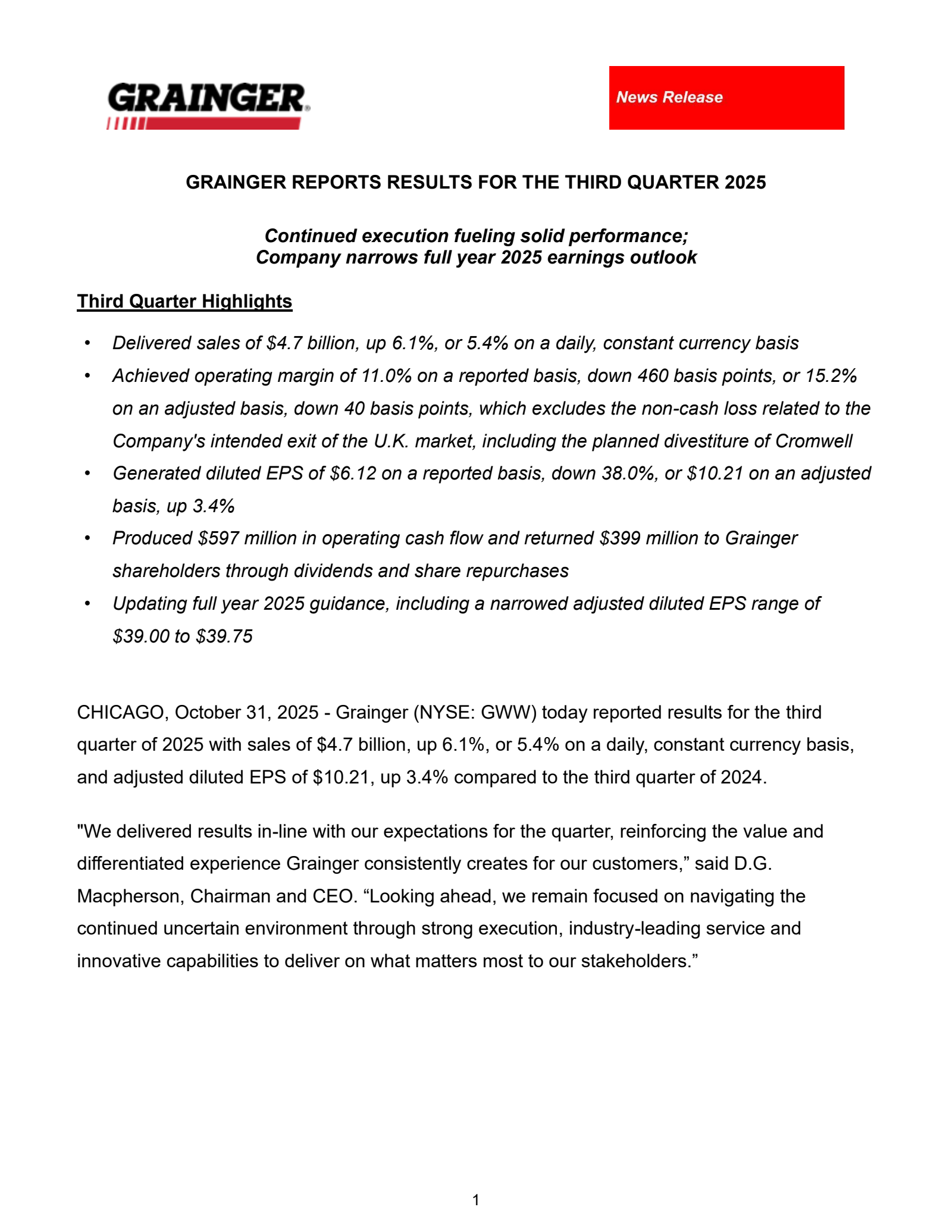 W.W. Grainger's Q3 2025 Earnings Release