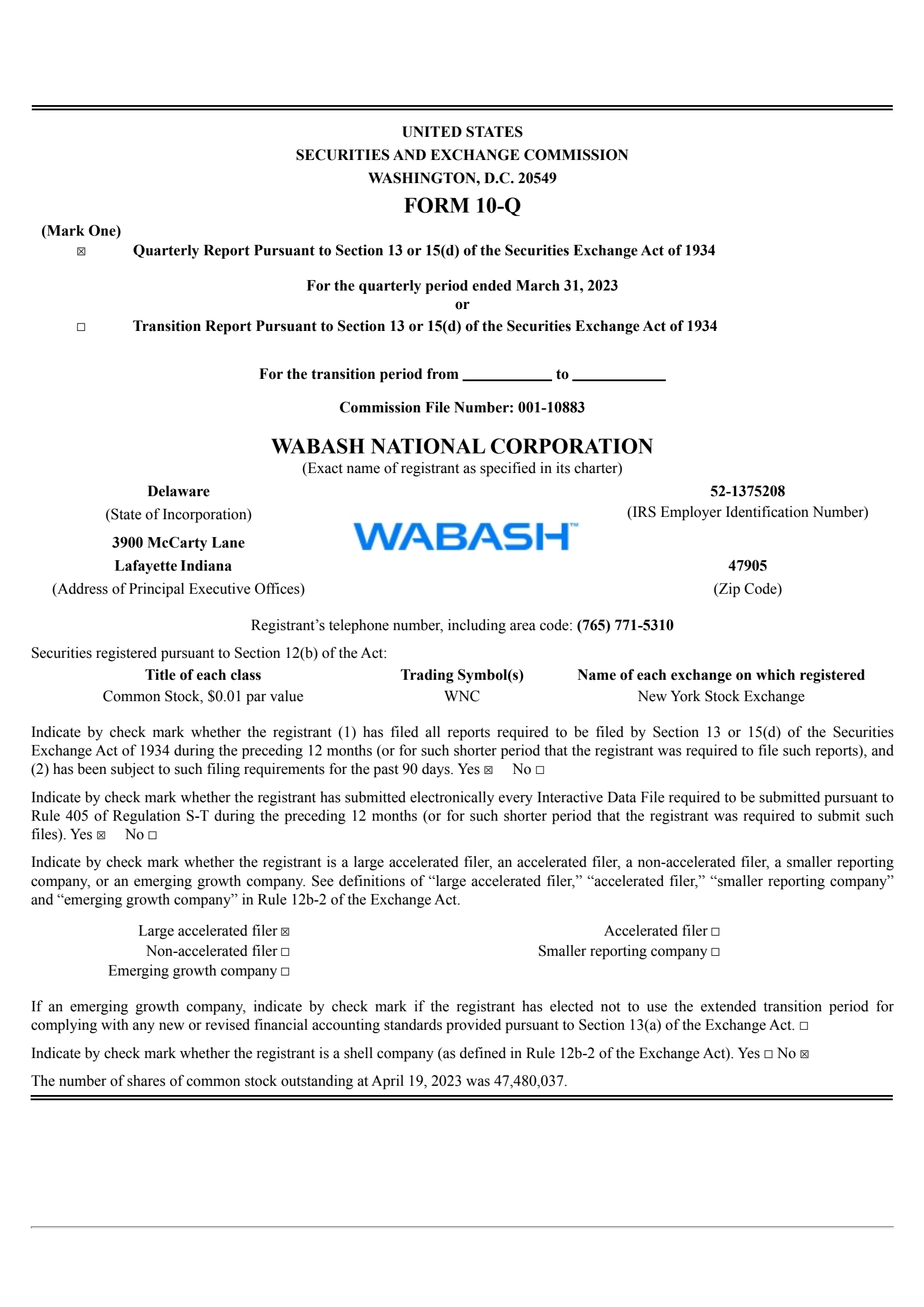 Wabash National's Q1 2023 Quarterly report