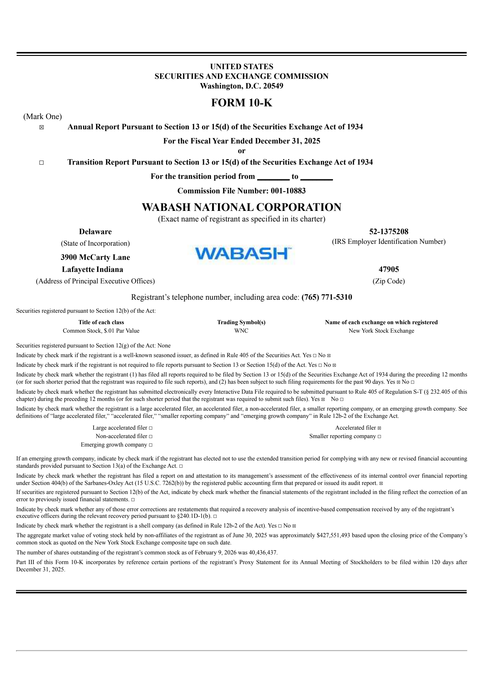 Wabash National's Q4 2025 Annual report
