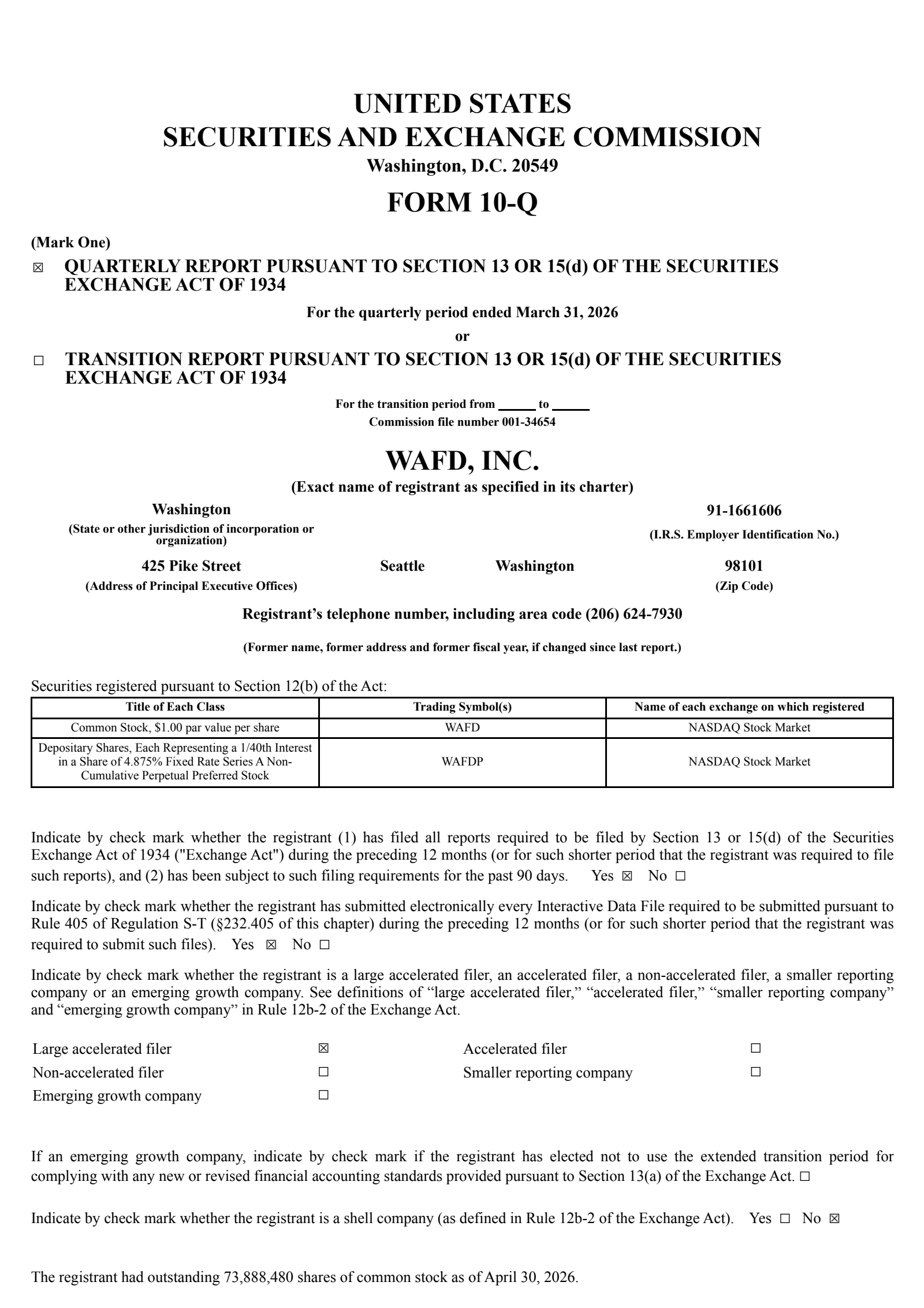 WaFd's Q2 2026 Quarterly report