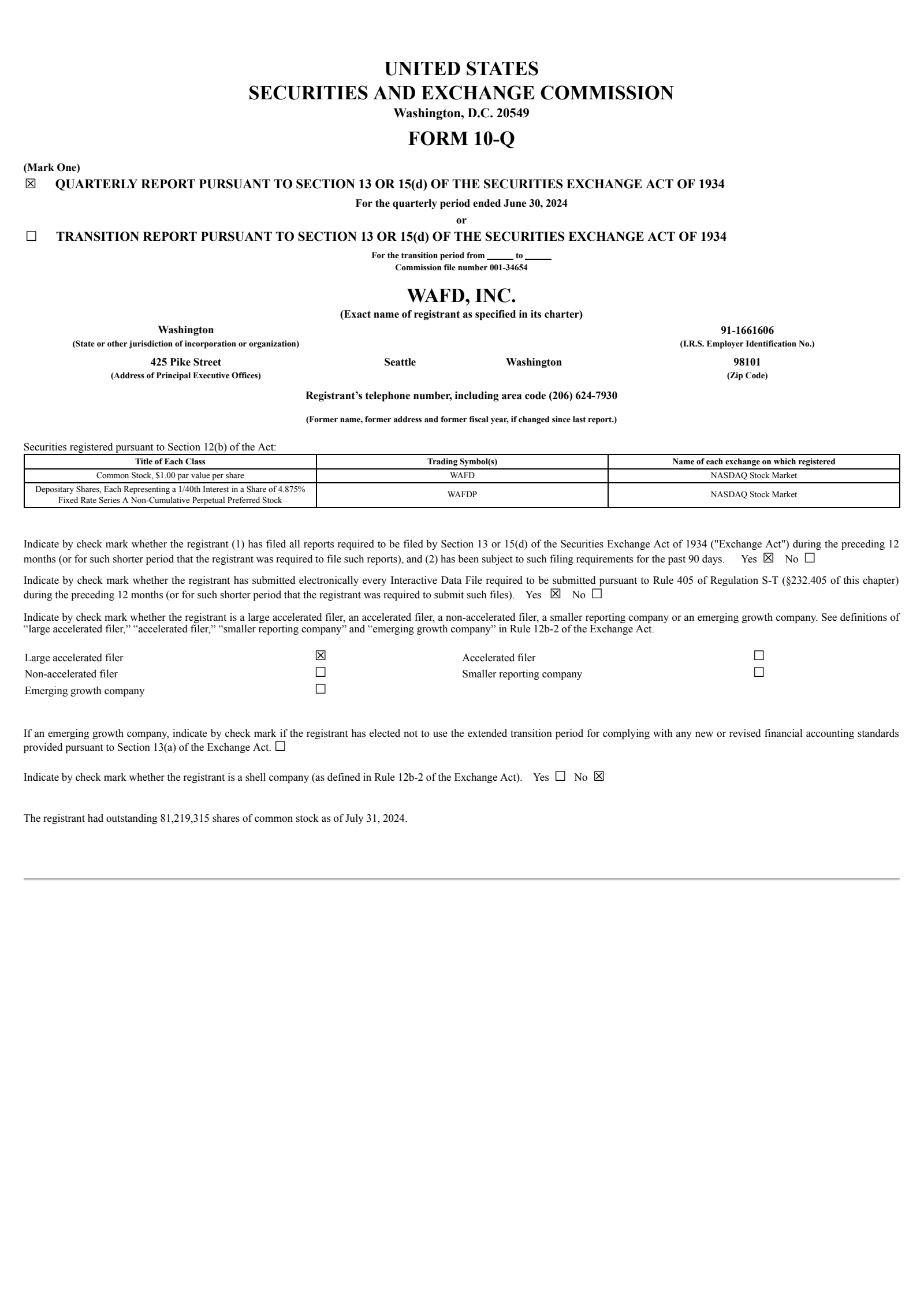 WaFd's Q3 2024 Quarterly Report