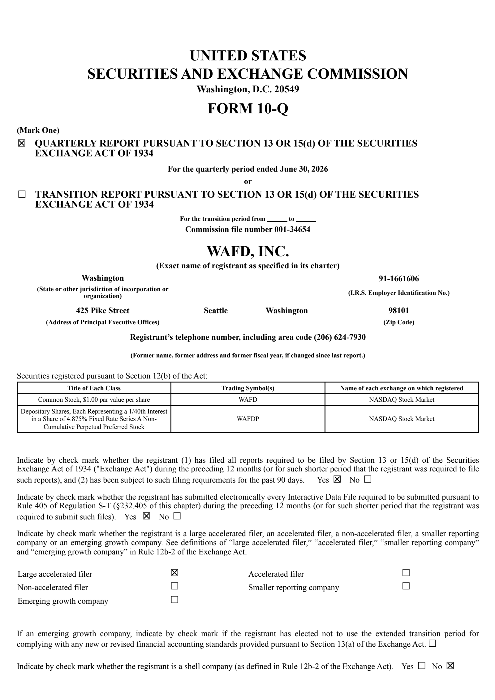 WaFd's Q3 2026 Quarterly report