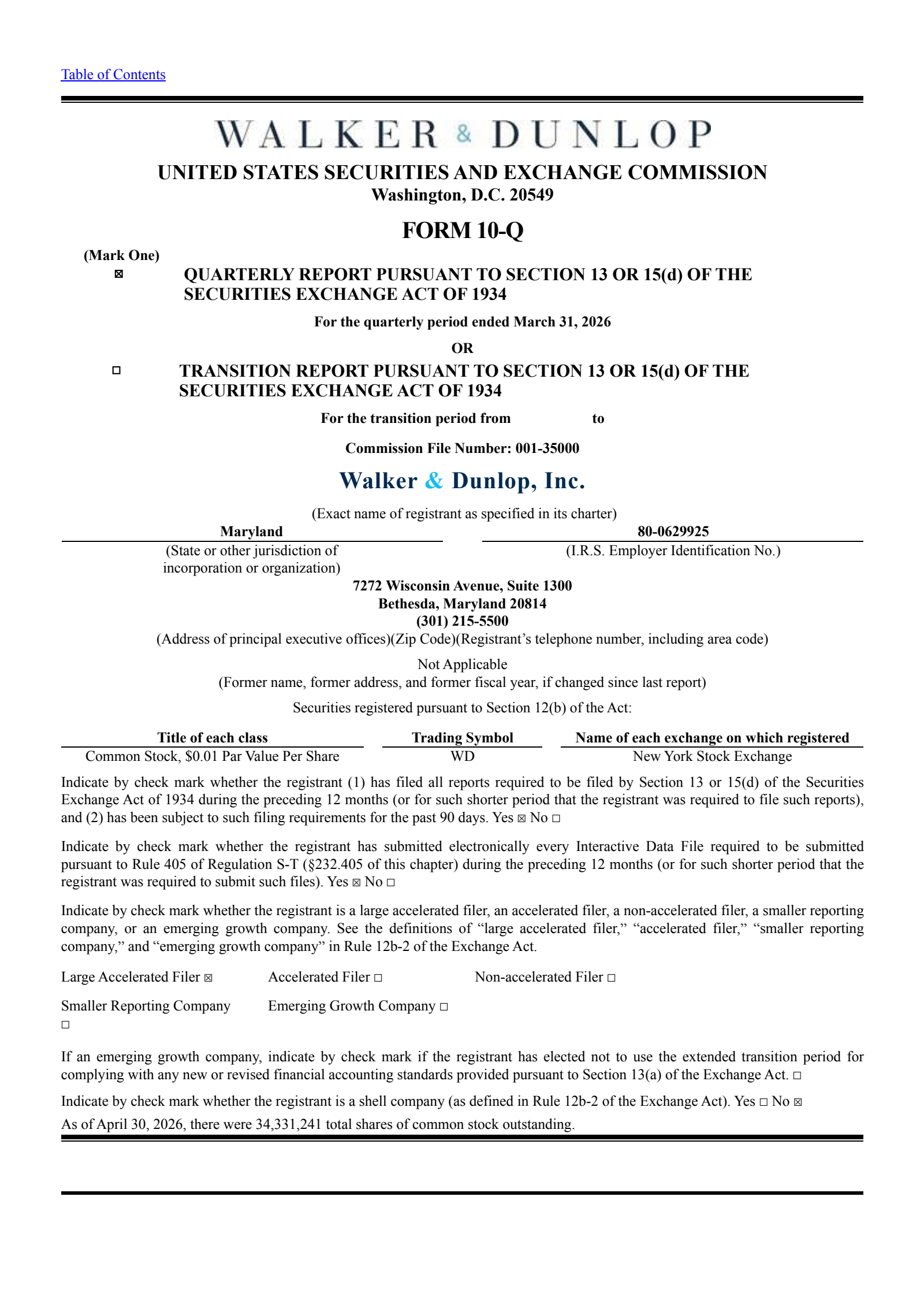Walker & Dunlop's Q1 2026 Quarterly report