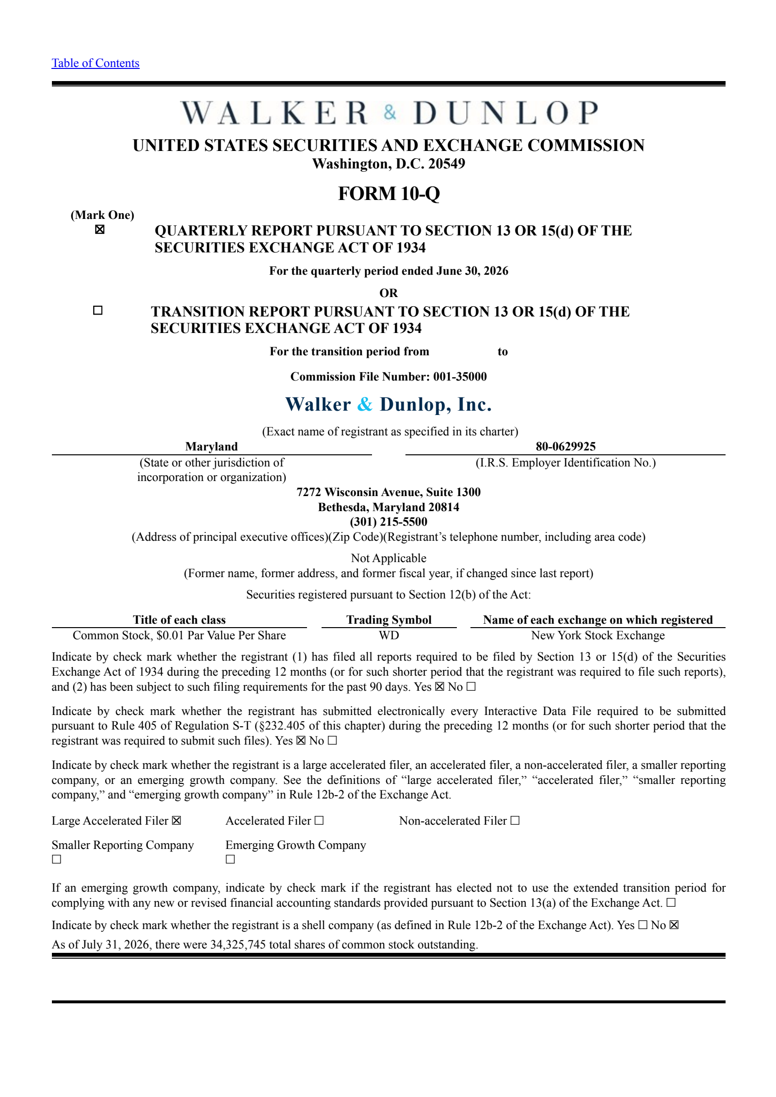 Walker & Dunlop's Q2 2026 Quarterly report