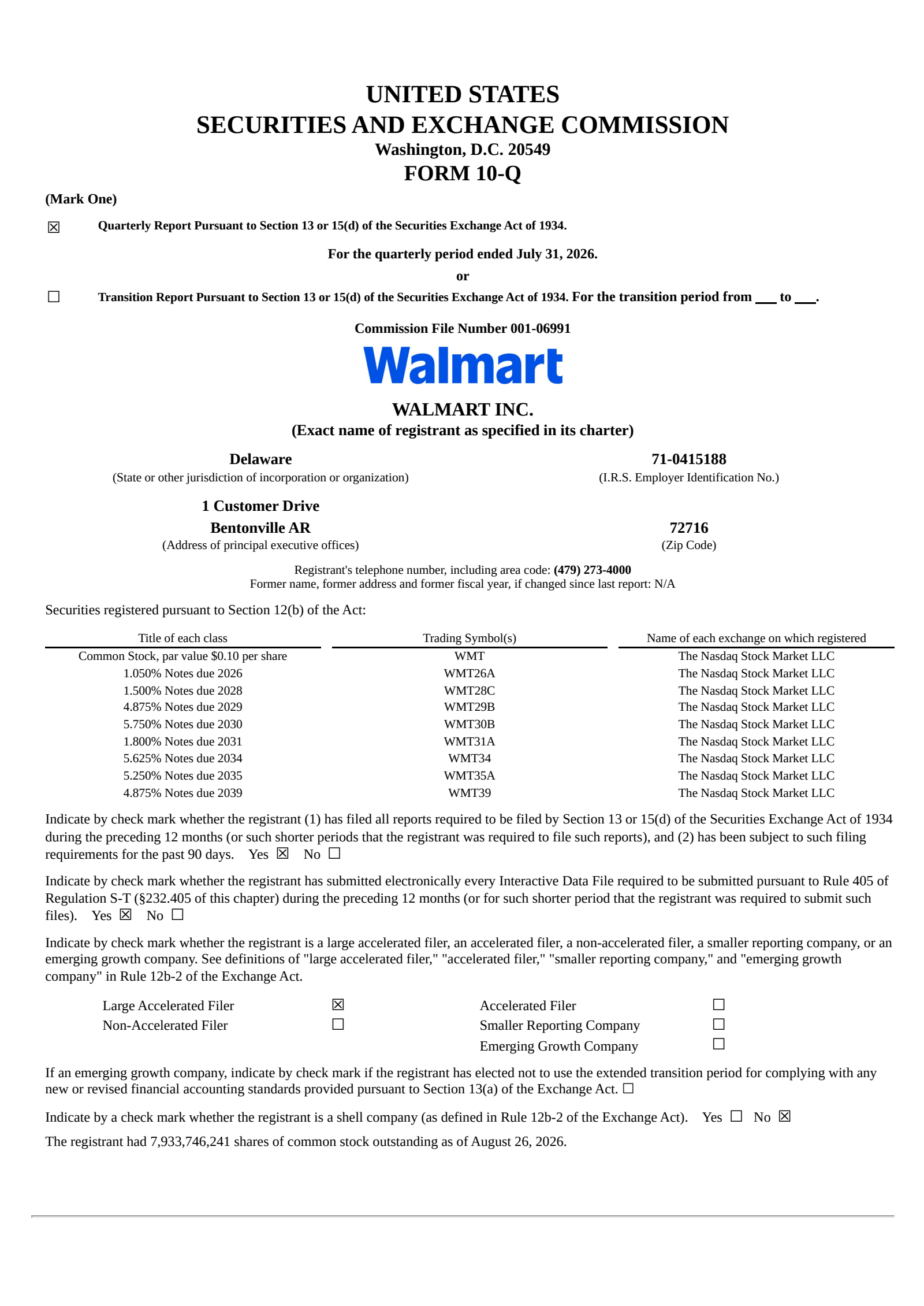 Walmart's Q2 2027 Quarterly report