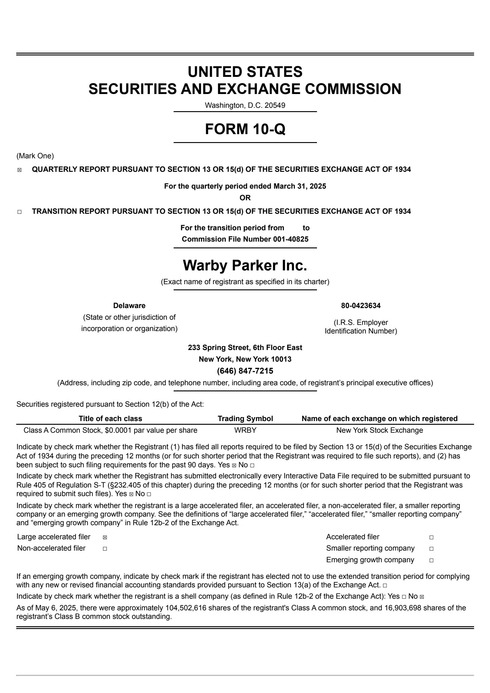 Warby Parker's Q1 2025 Quarterly report