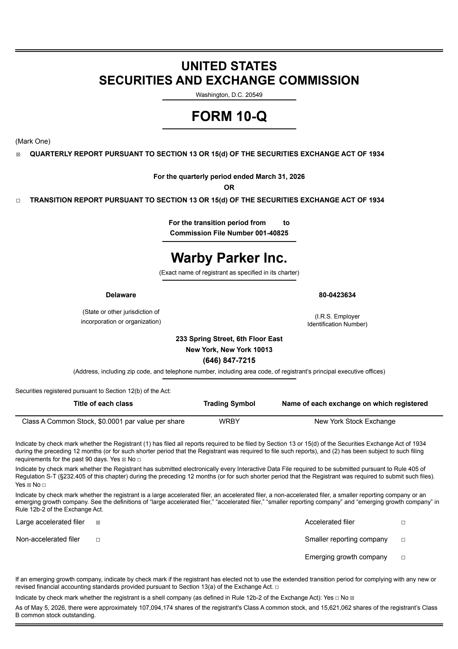 Warby Parker's Q1 2026 Quarterly report