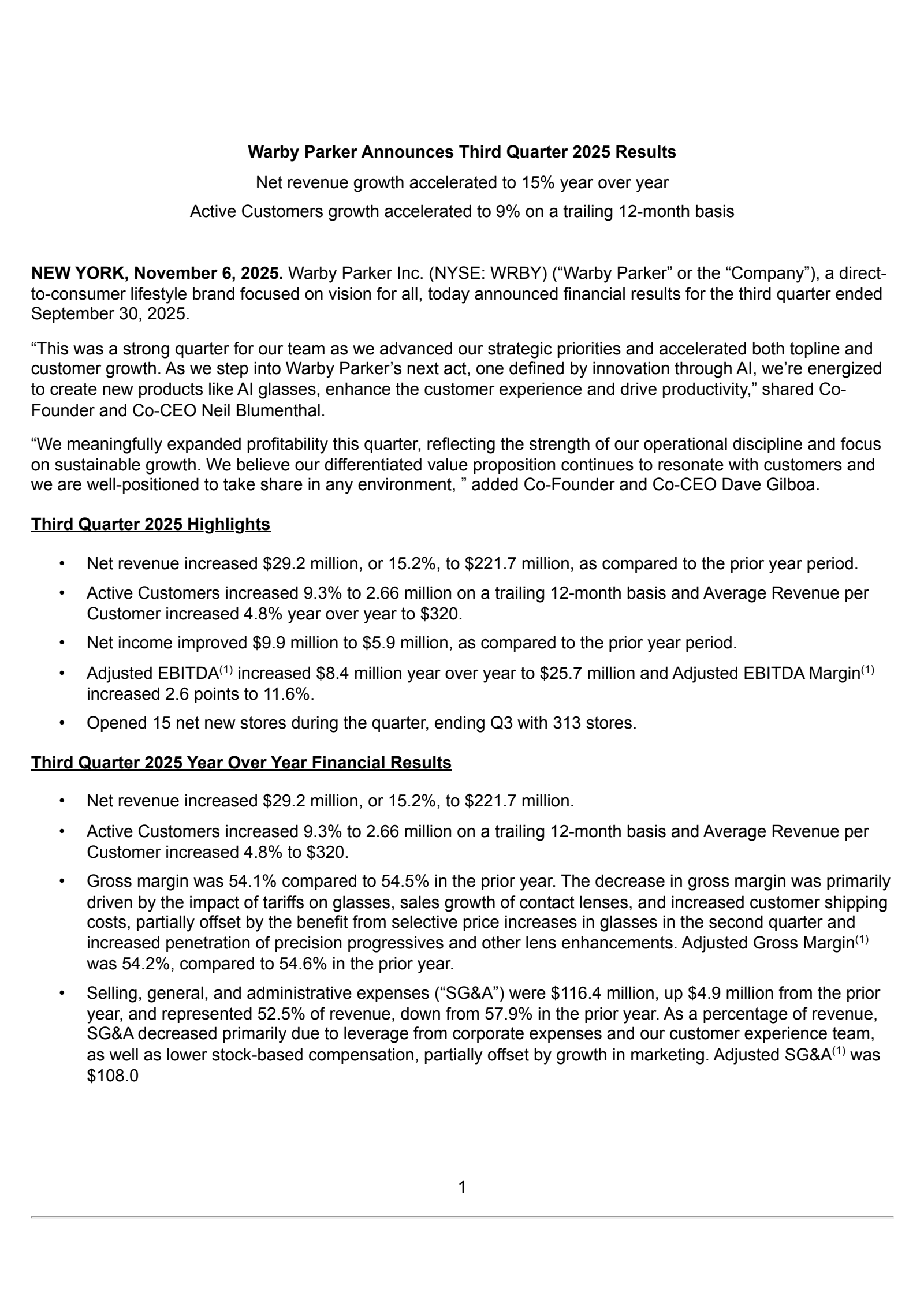 Warby Parker's Q3 2025 Earnings Release
