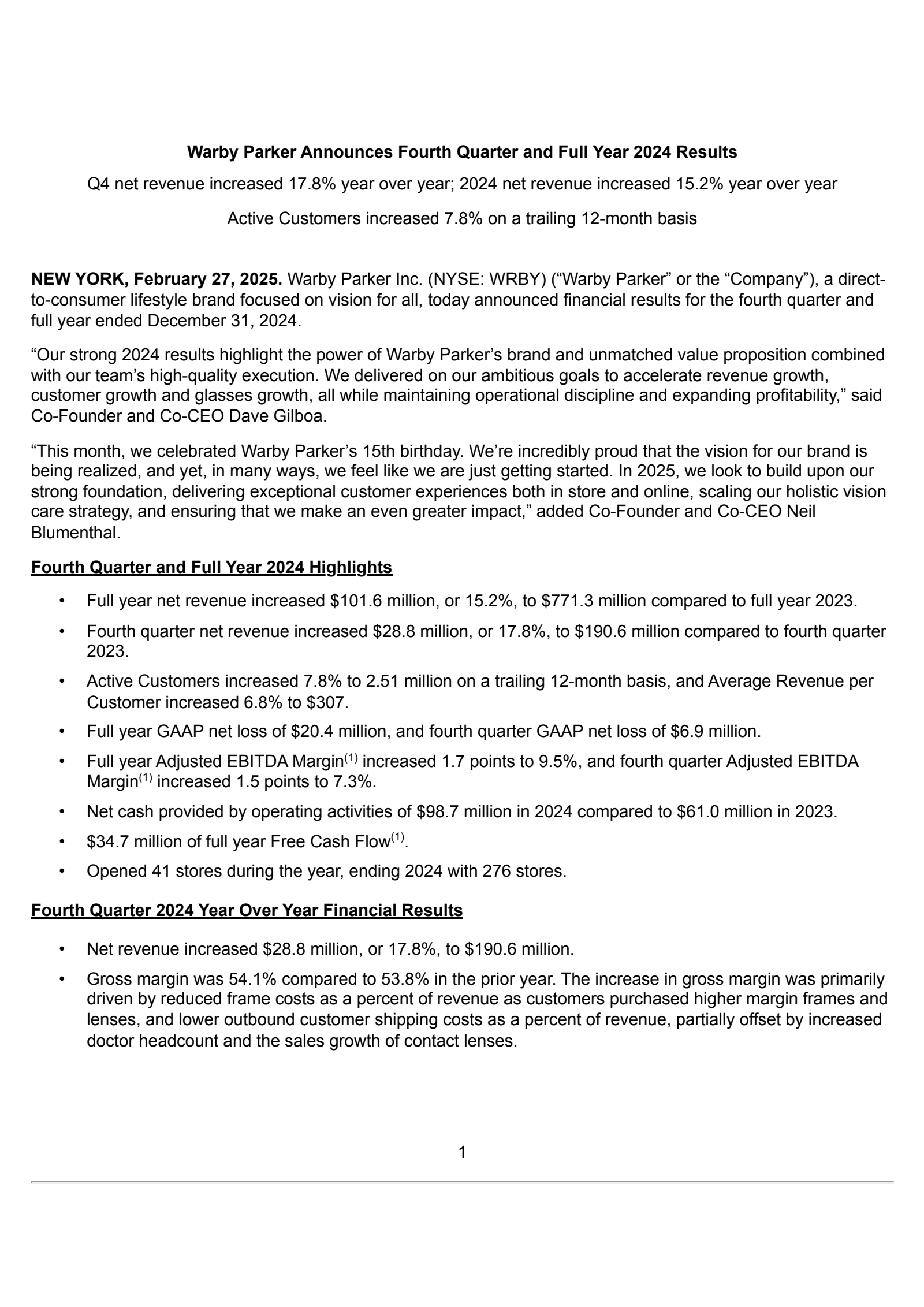 Warby Parker's Q4 2024 Press Release