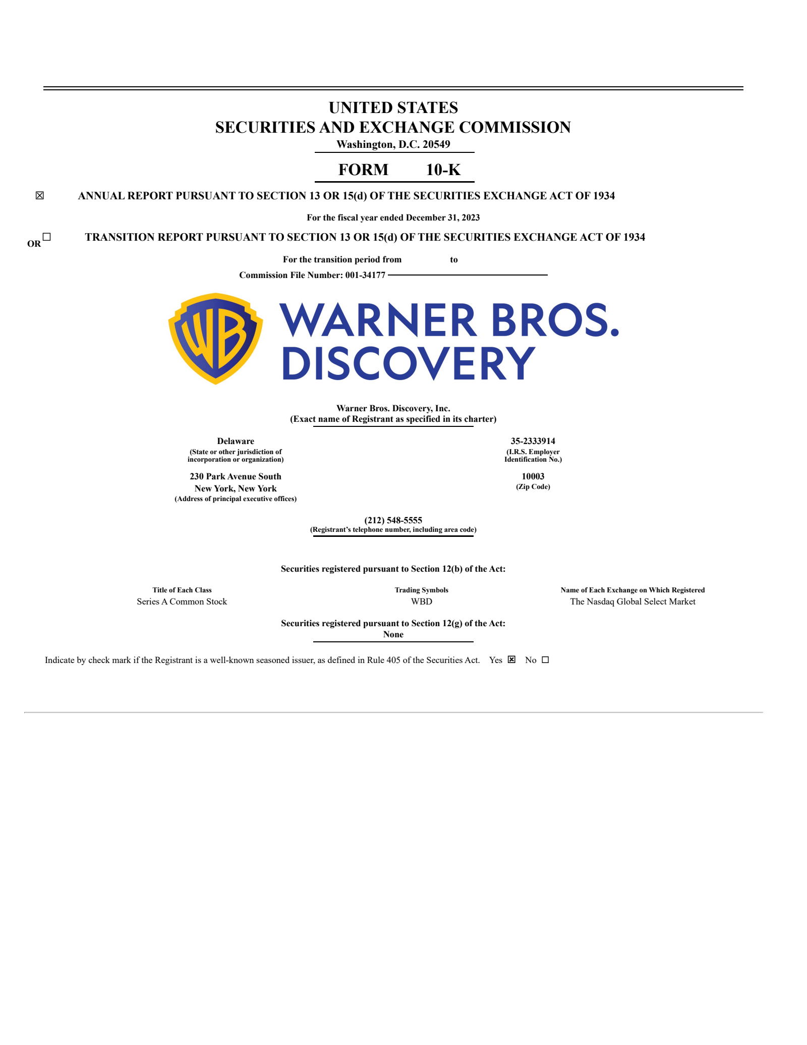 Warner Bros. Discovery's Q4 2023 Annual report
