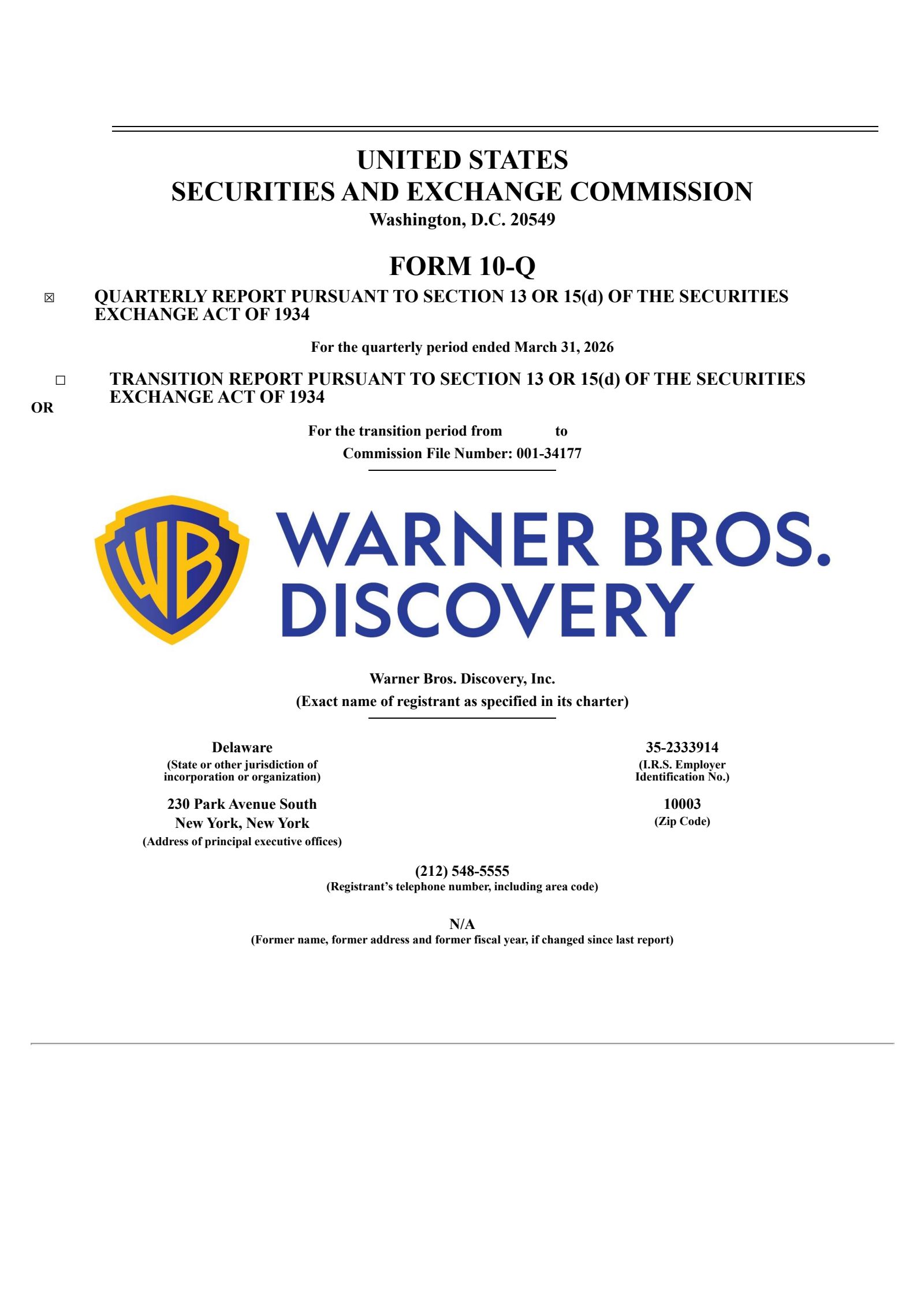 Warner Bros. Discovery's Q1 2026 Quarterly report