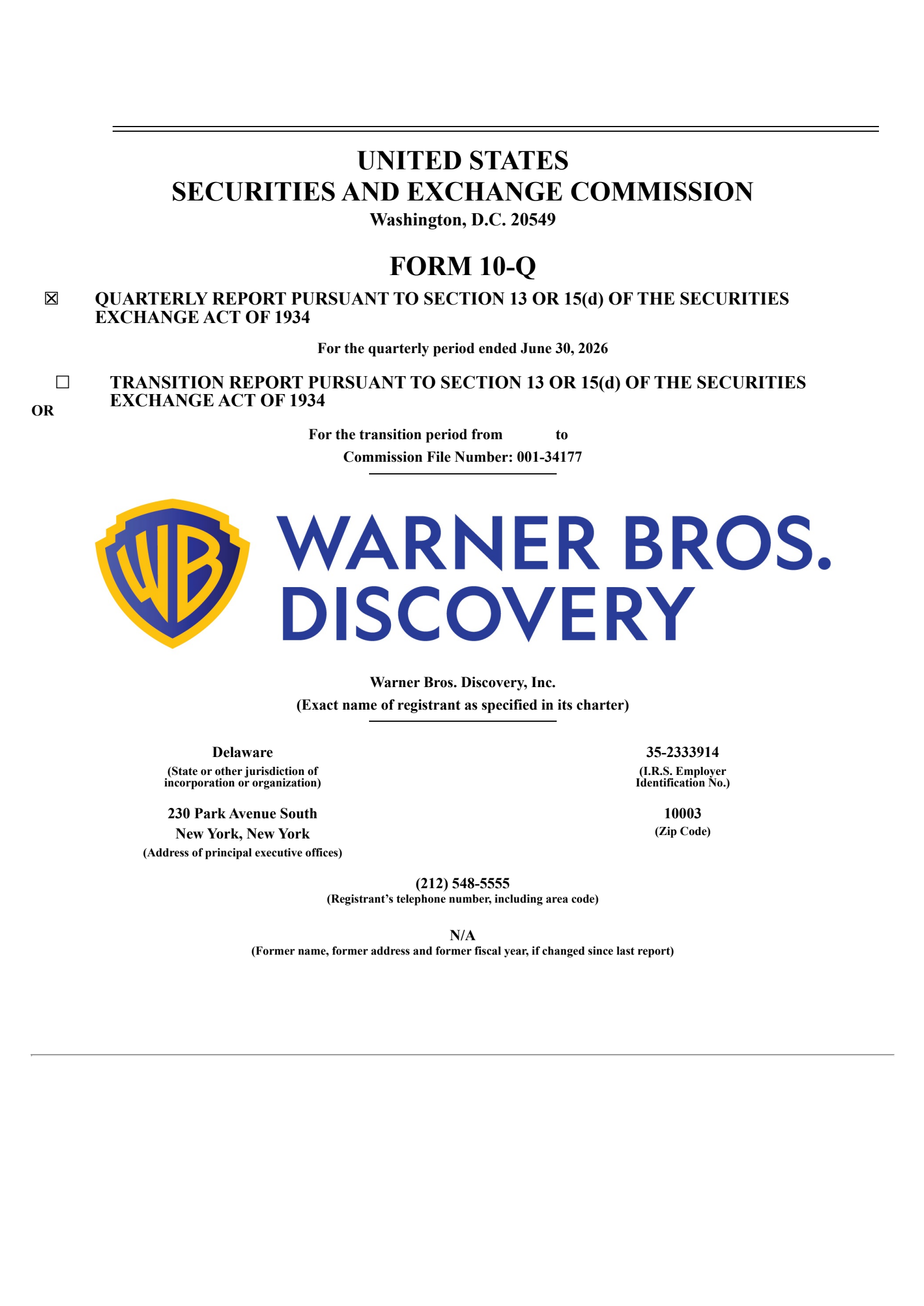 Warner Bros. Discovery's Q2 2026 Quarterly report
